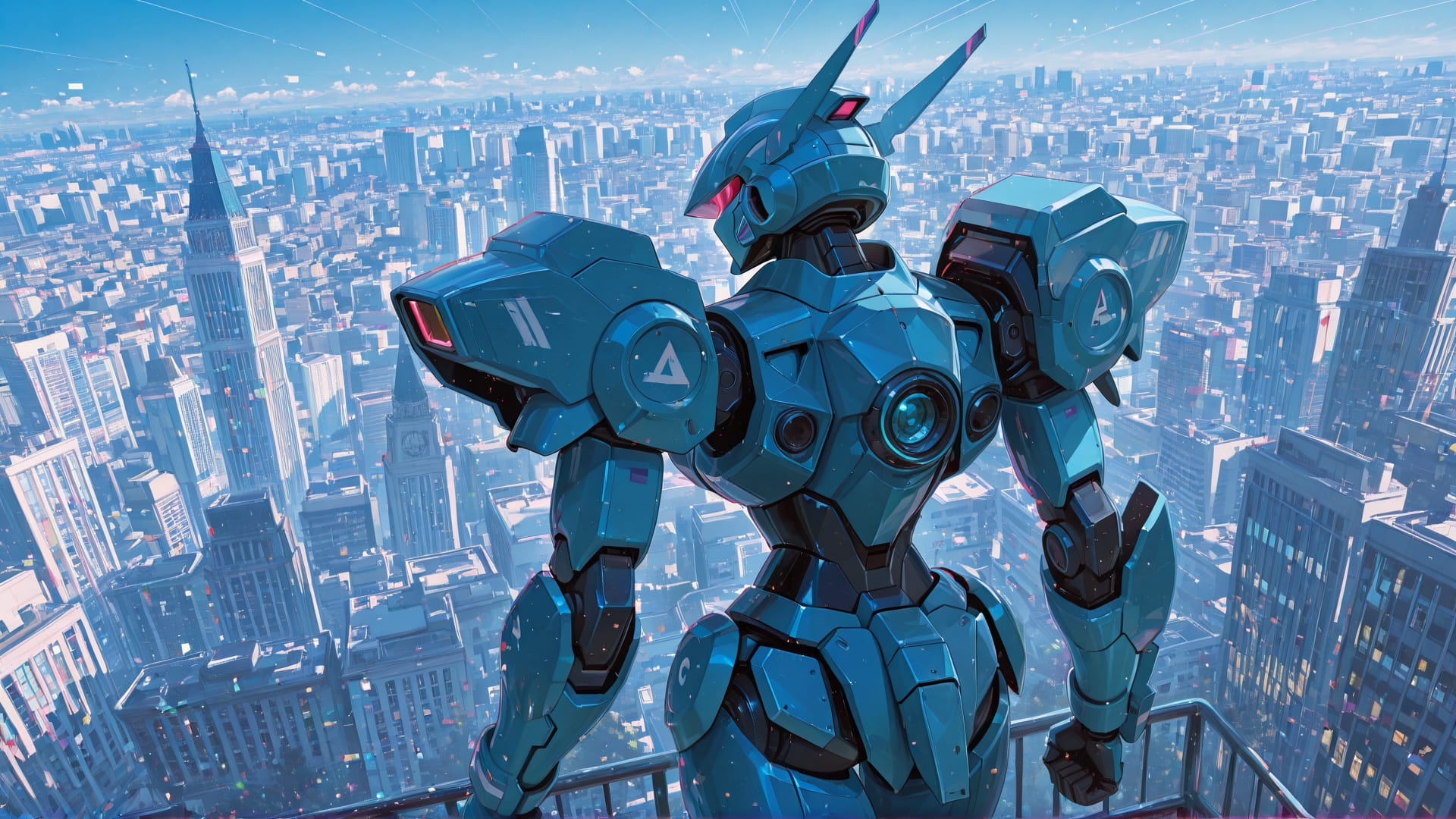 Blue Afternoon City GlitchyGlam smartphone wallpaper free download, vertical 16:9 format, Blue, Afternoon, City, Spring