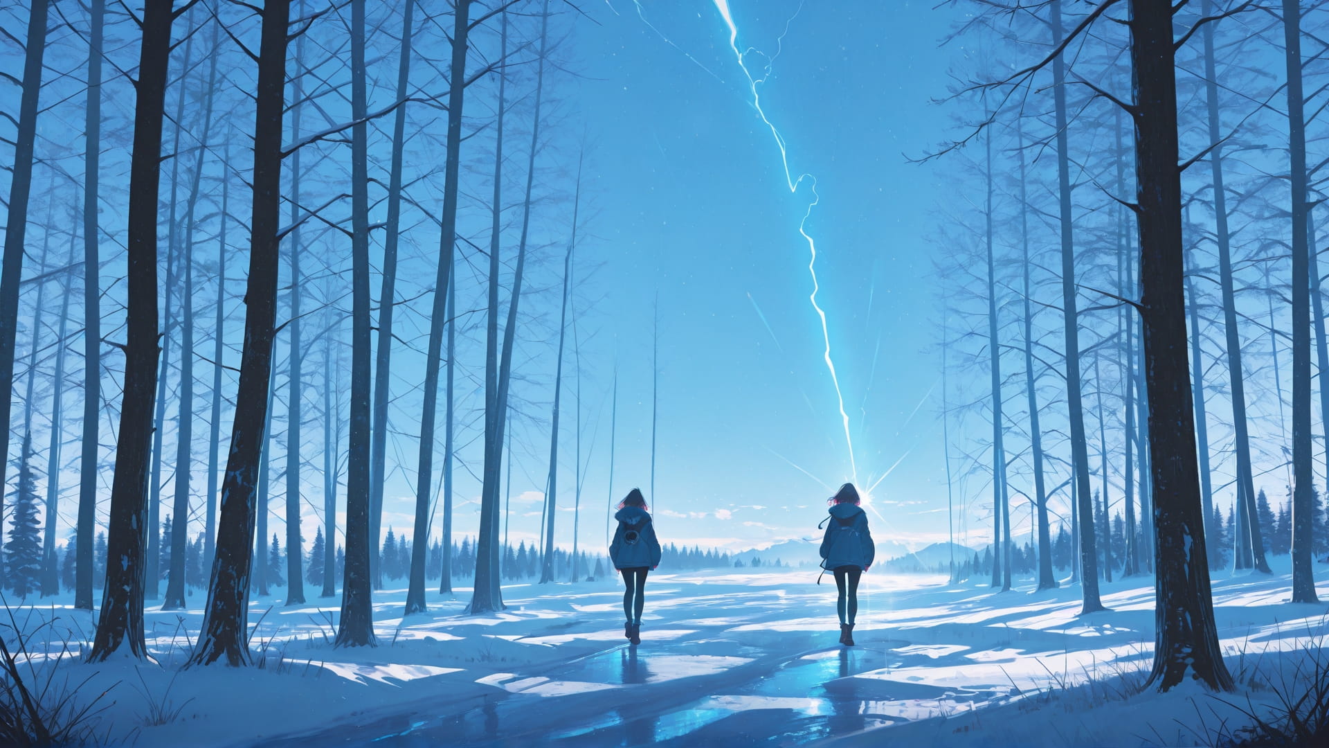 Blue Afternoon Nature GlitchyGlam smartphone wallpaper free download, vertical 16:9 format, Blue, Afternoon, Nature, Winter 001