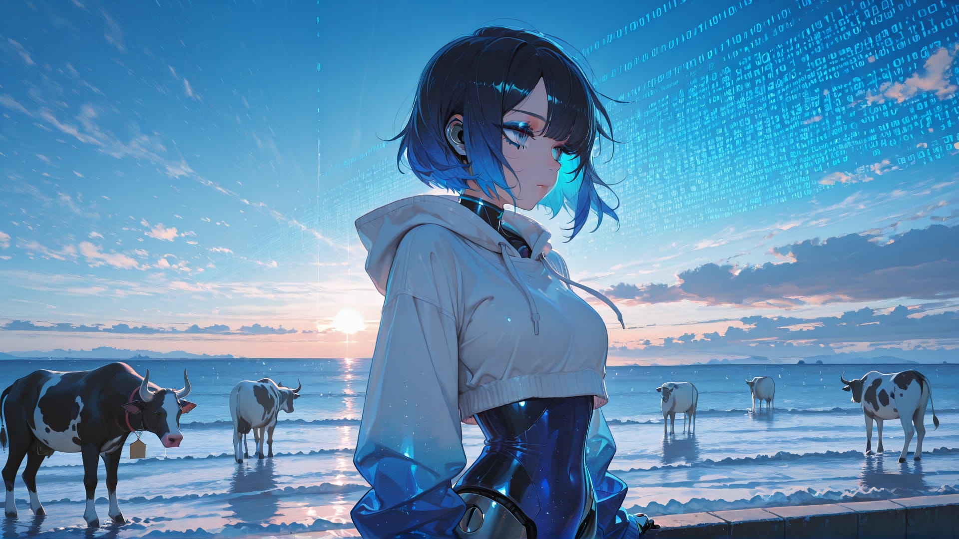 Blue Afternoon Sea GlitchyGlam smartphone wallpaper free download, vertical 16:9 format, Blue, Afternoon, Sea, Winter