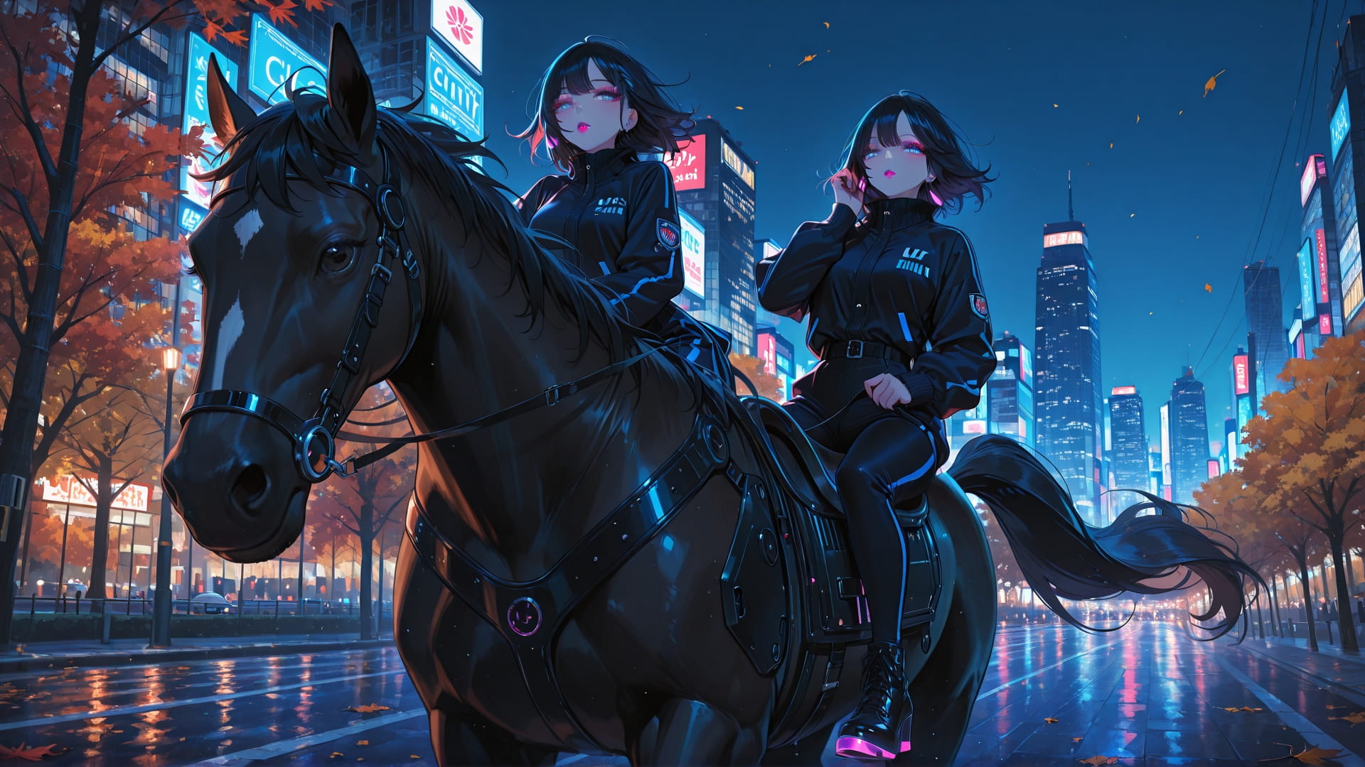 Blue Night City GlitchyGlam smartphone wallpaper free download, vertical 16:9 format, Blue, Night, City, Autumn