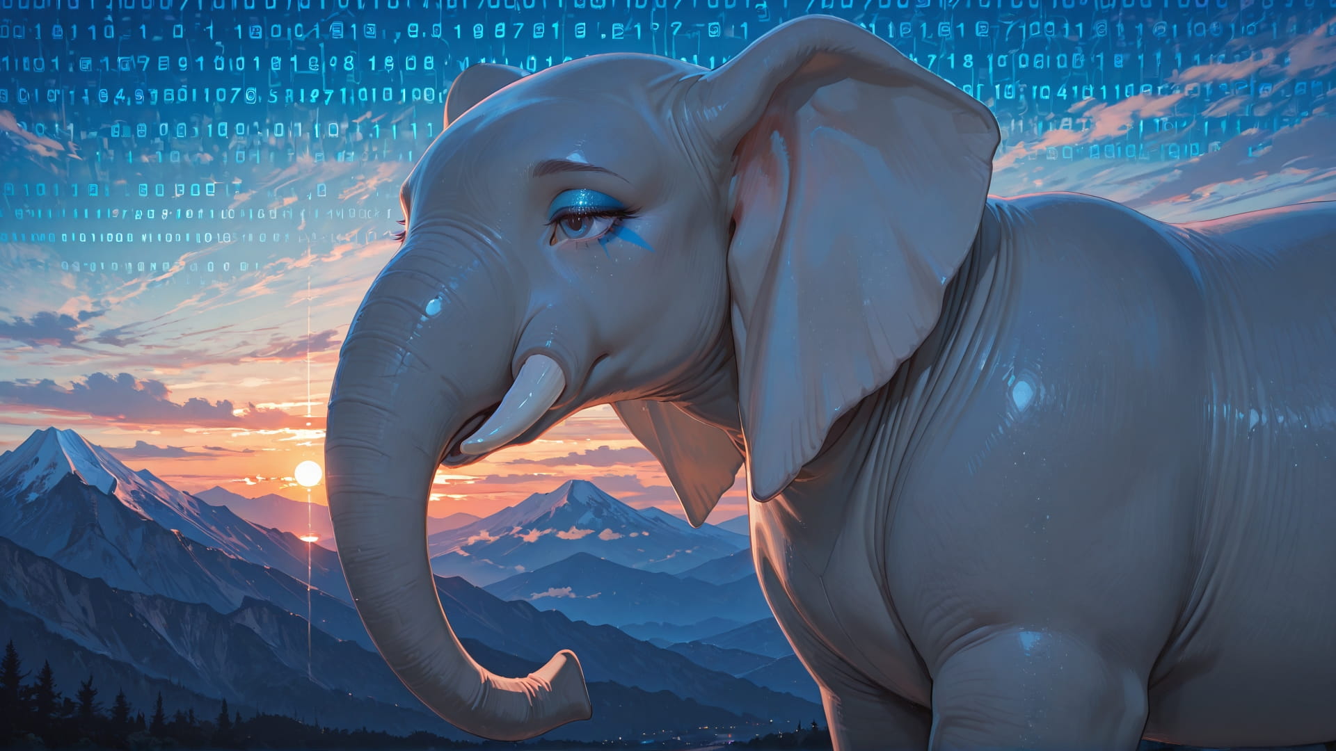 Blue Sunset Mountain GlitchyGlam smartphone wallpaper free download, vertical 16:9 format, Blue, Sunset, Mountain, Summer