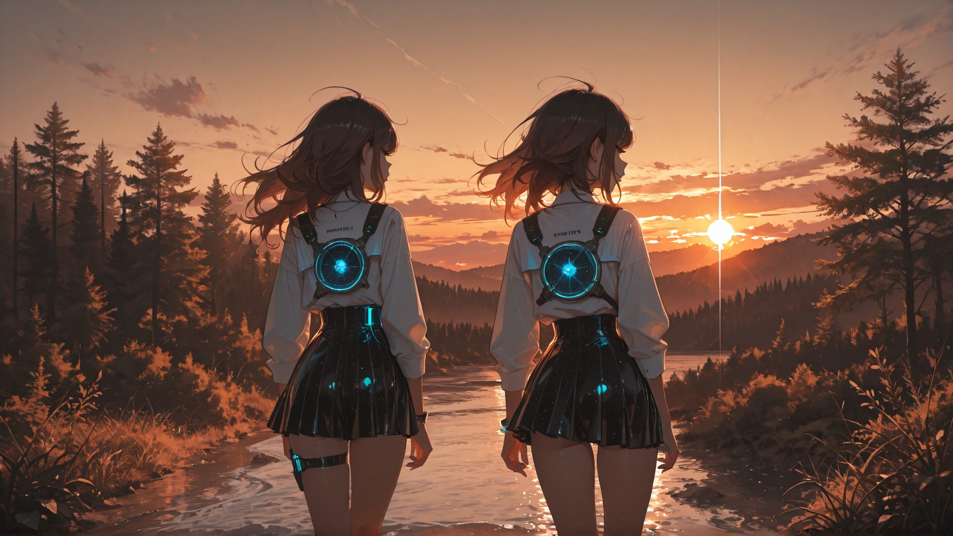 Brown Sunset Nature GlitchyGlam smartphone wallpaper free download, vertical 9:16 format, Brown, Sunset, Nature, Summer 001