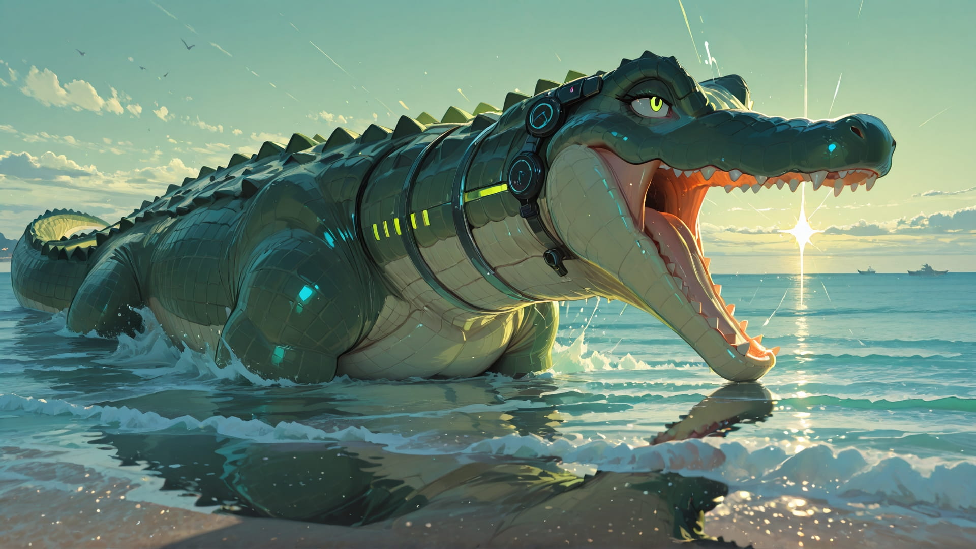 Green Afternoon Sea GlitchyGlam smartphone wallpaper free download, vertical 16:9 format, Green, Afternoon, Sea, Spring