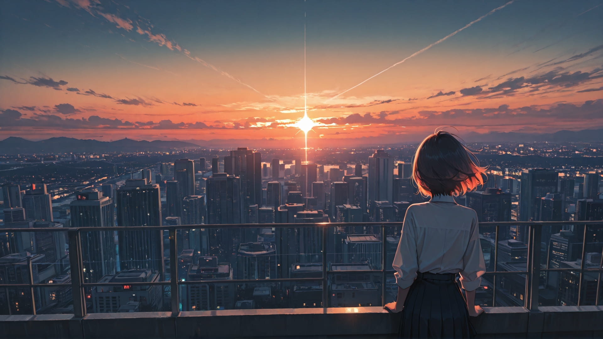 Orange Sunset City GlitchyGlam smartphone wallpaper free download, vertical 16:9 format, Orange, Sunset, City, Summer 001