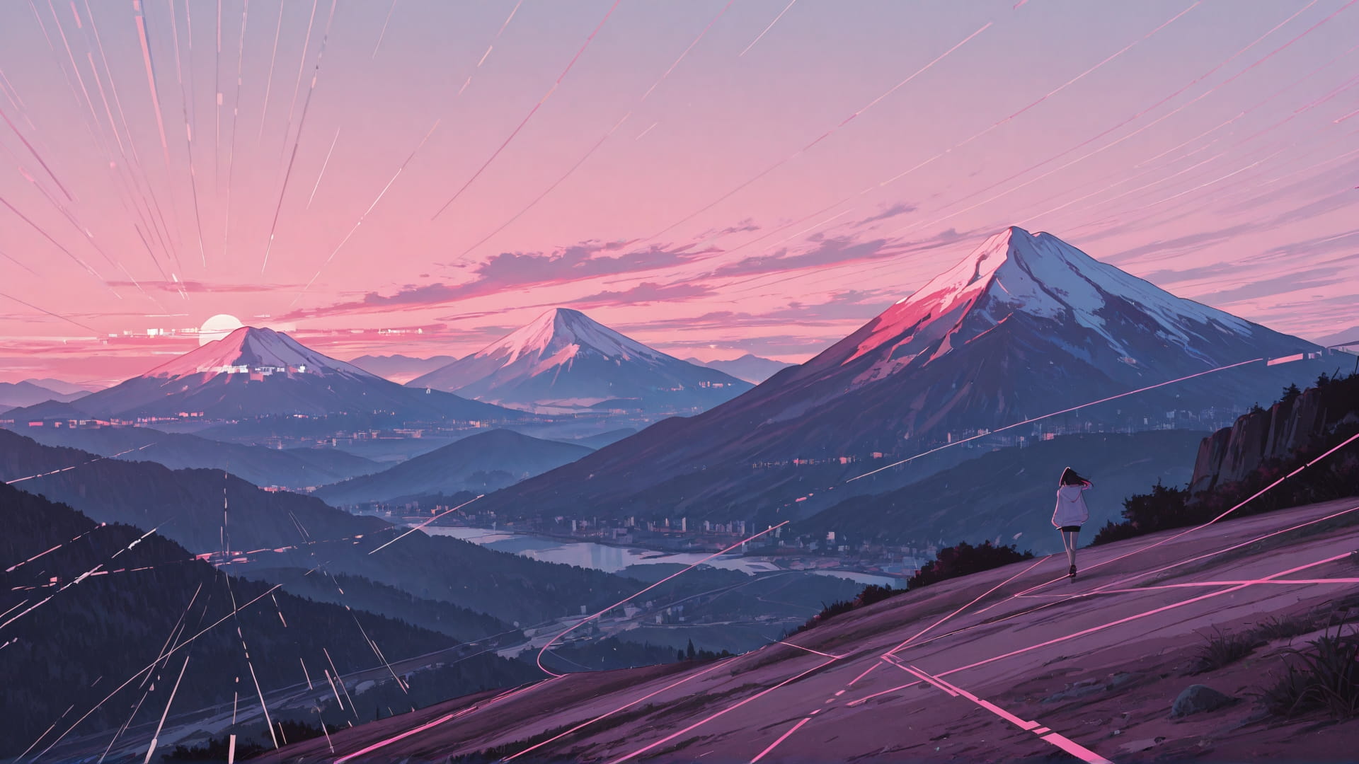Pink Afternoon Mountain GlitchyGlam smartphone wallpaper free download, vertical 16:9 format, Pink, Afternoon, Mountain, Summer 001