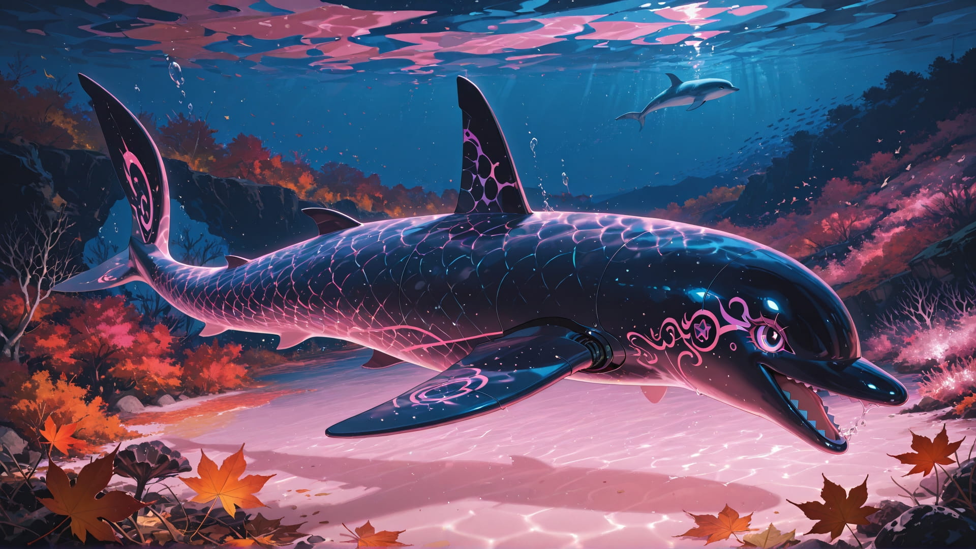 Pink Night Sea GlitchyGlam smartphone wallpaper free download, vertical 16:9 format, Pink, Night, Sea, Autumn