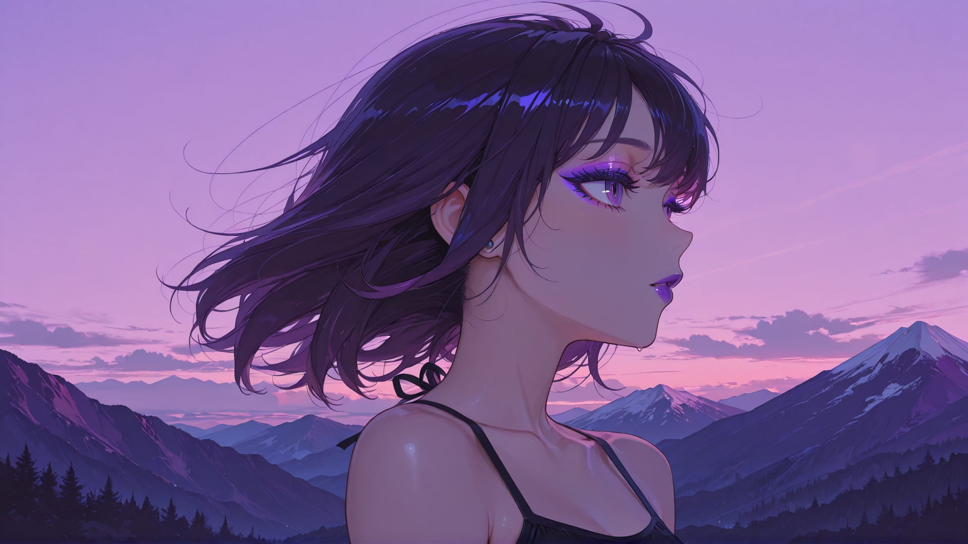 Purple Afternoon Mountain GlitchyGlam smartphone wallpaper free download, vertical 16:9 format, Purple, Afternoon, Mountain, Summer 001