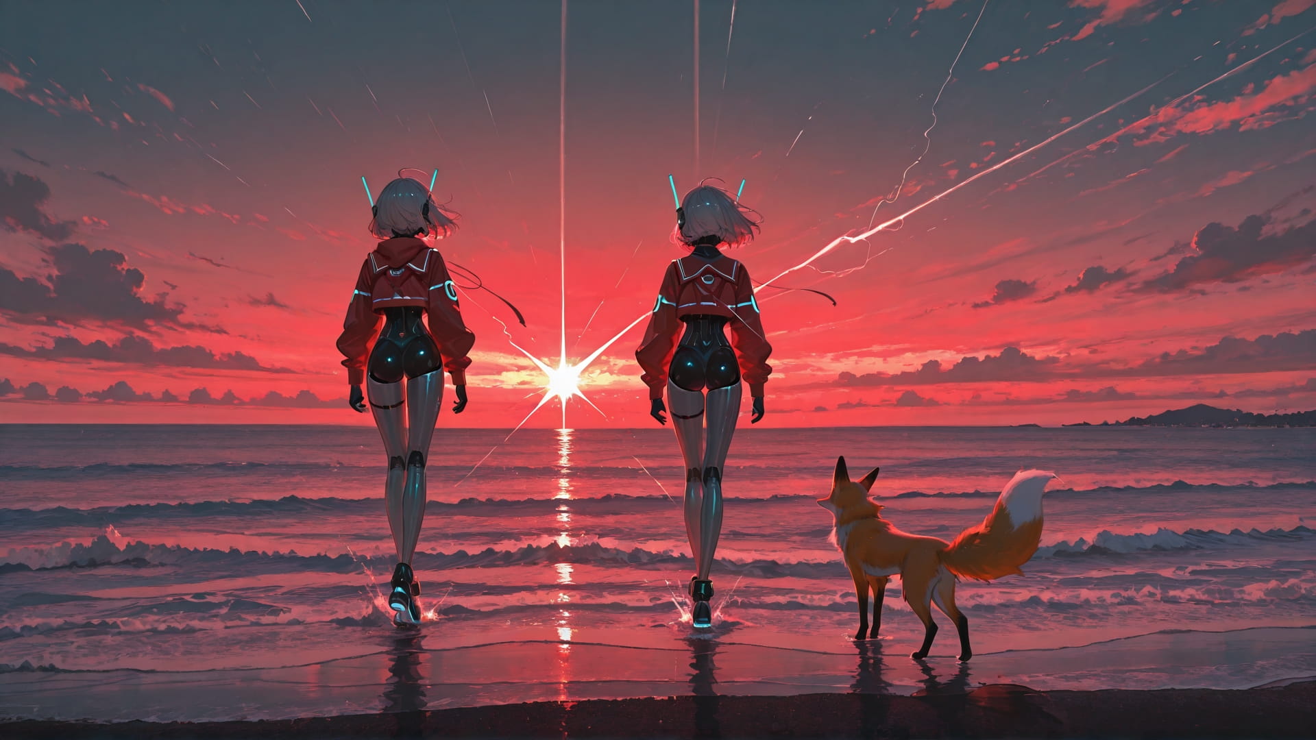 Red Afternoon Sea GlitchyGlam smartphone wallpaper free download, vertical 16:9 format, Red, Afternoon, Sea, Spring