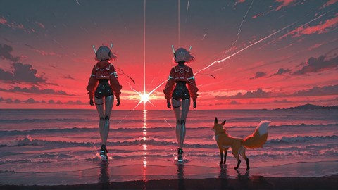 Red Afternoon Sea GlitchyGlam smartphone wallpaper free download, vertical 9:16 format, Red, Afternoon, Sea, Spring