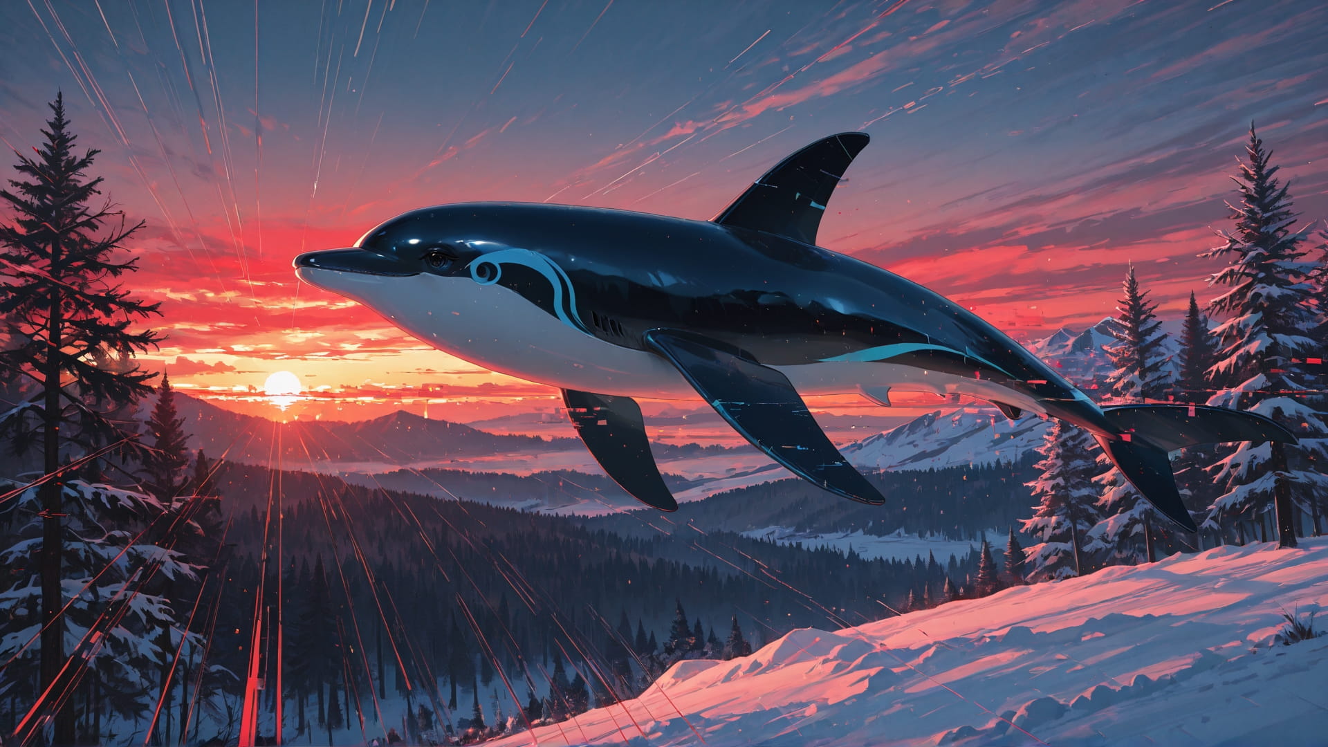 Red Sunset Nature GlitchyGlam smartphone wallpaper free download, vertical 16:9 format, Red, Sunset, Nature, Winter