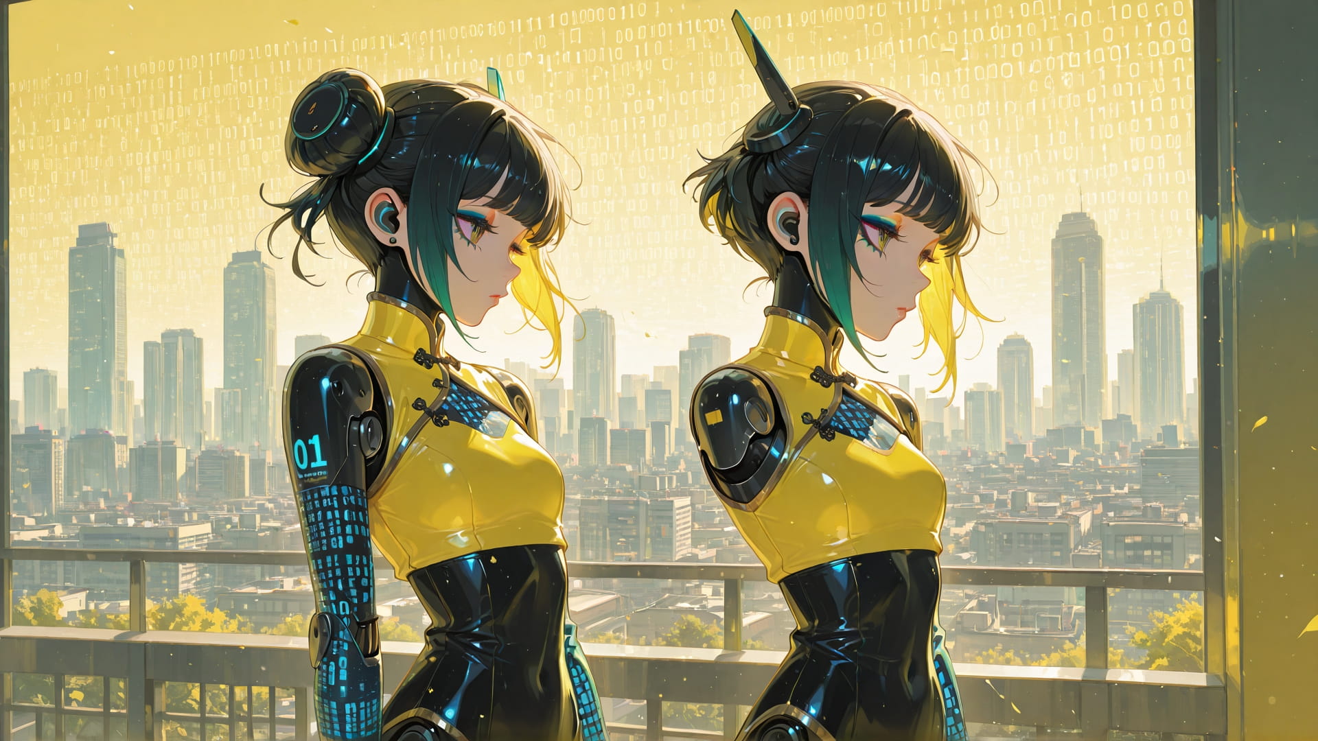 Yellow Afternoon City GlitchyGlam smartphone wallpaper free download, vertical 16:9 format, Yellow, Afternoon, City, Spring