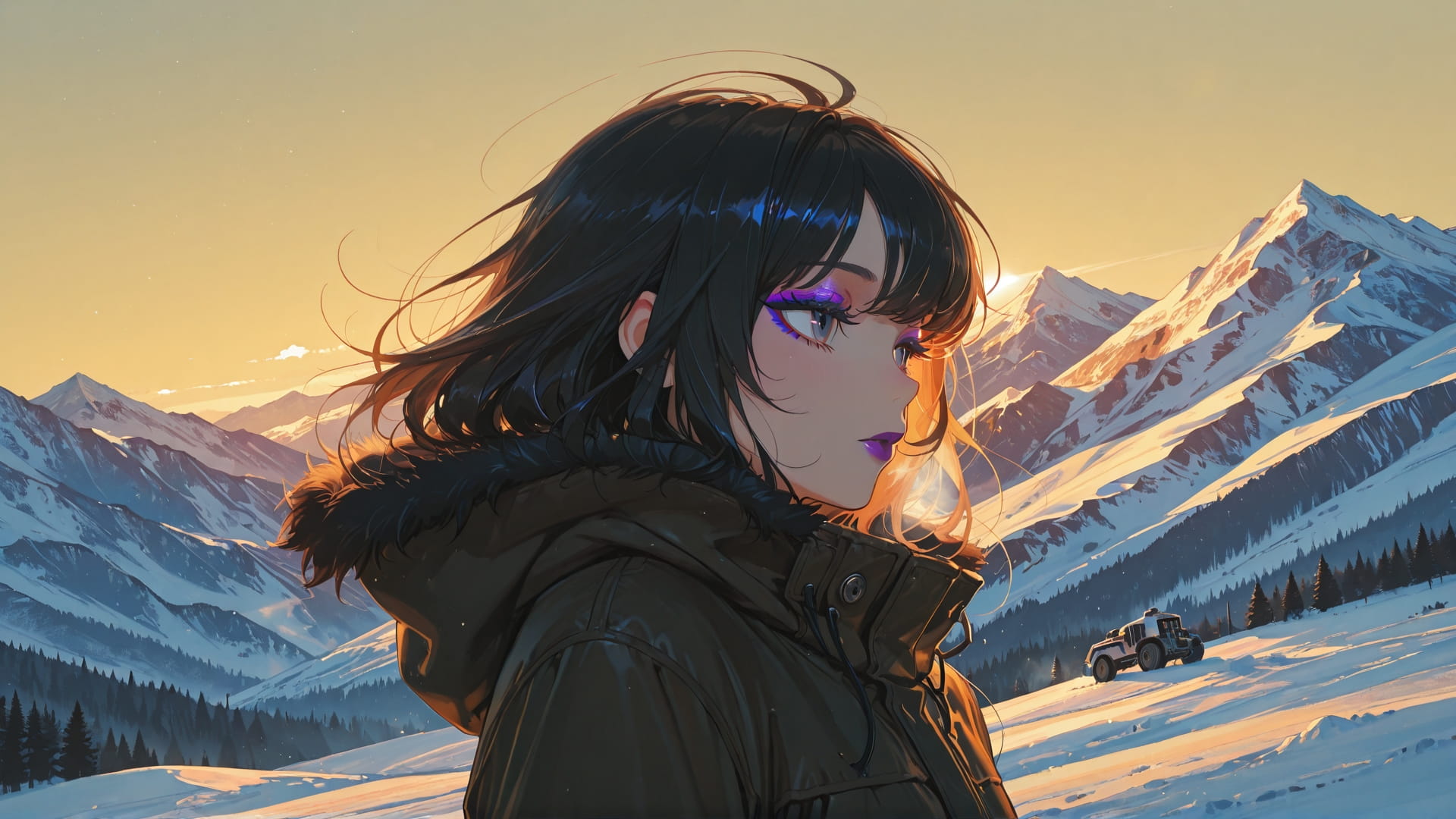 Yellow Afternoon Mountain GlitchyGlam smartphone wallpaper free download, vertical 16:9 format, Yellow, Afternoon, Mountain, Winter