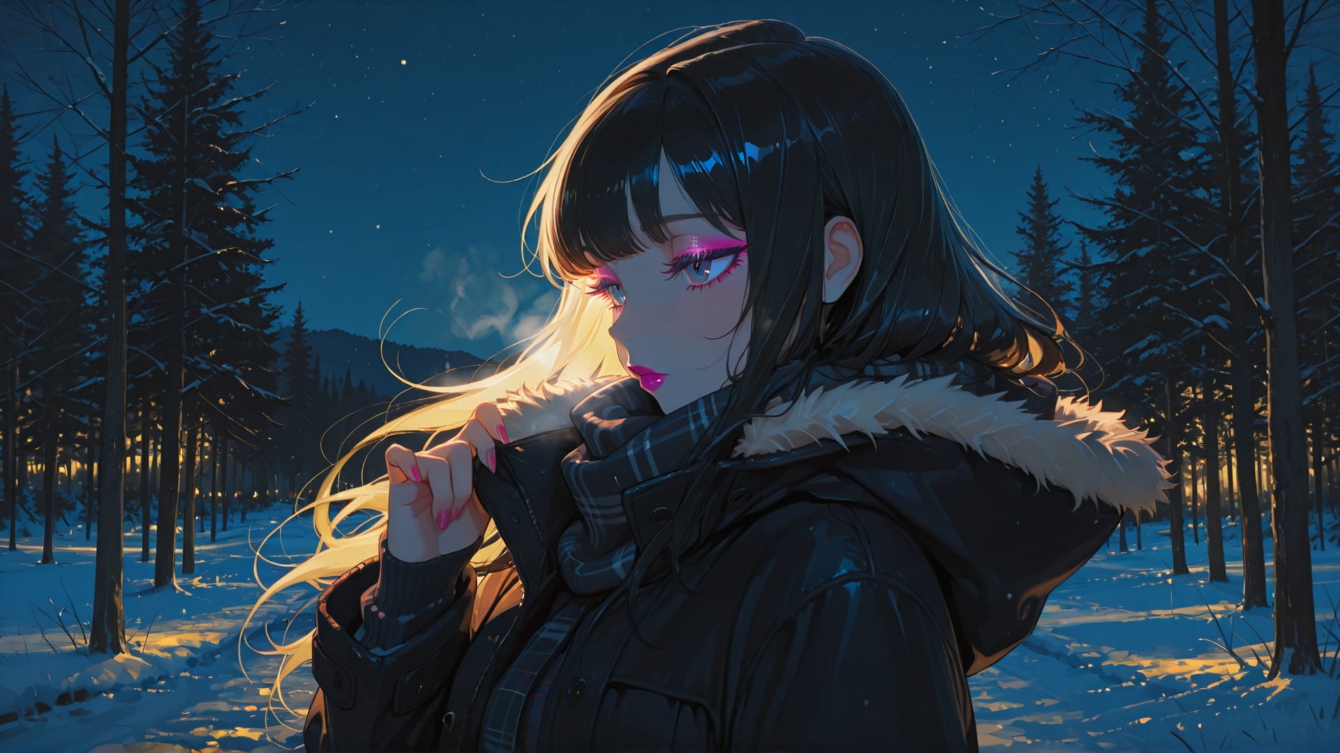 Yellow Night Nature GlitchyGlam smartphone wallpaper free download, vertical 16:9 format, Yellow, Night, Nature, Winter 001