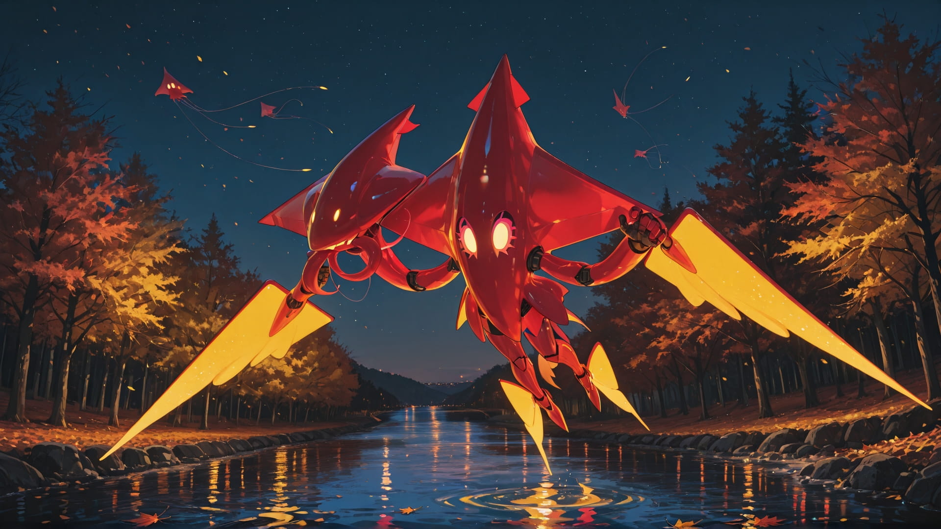 Yellow Night Sea GlitchyGlam smartphone wallpaper free download, vertical 16:9 format, Yellow, Night, Sea, Autumn