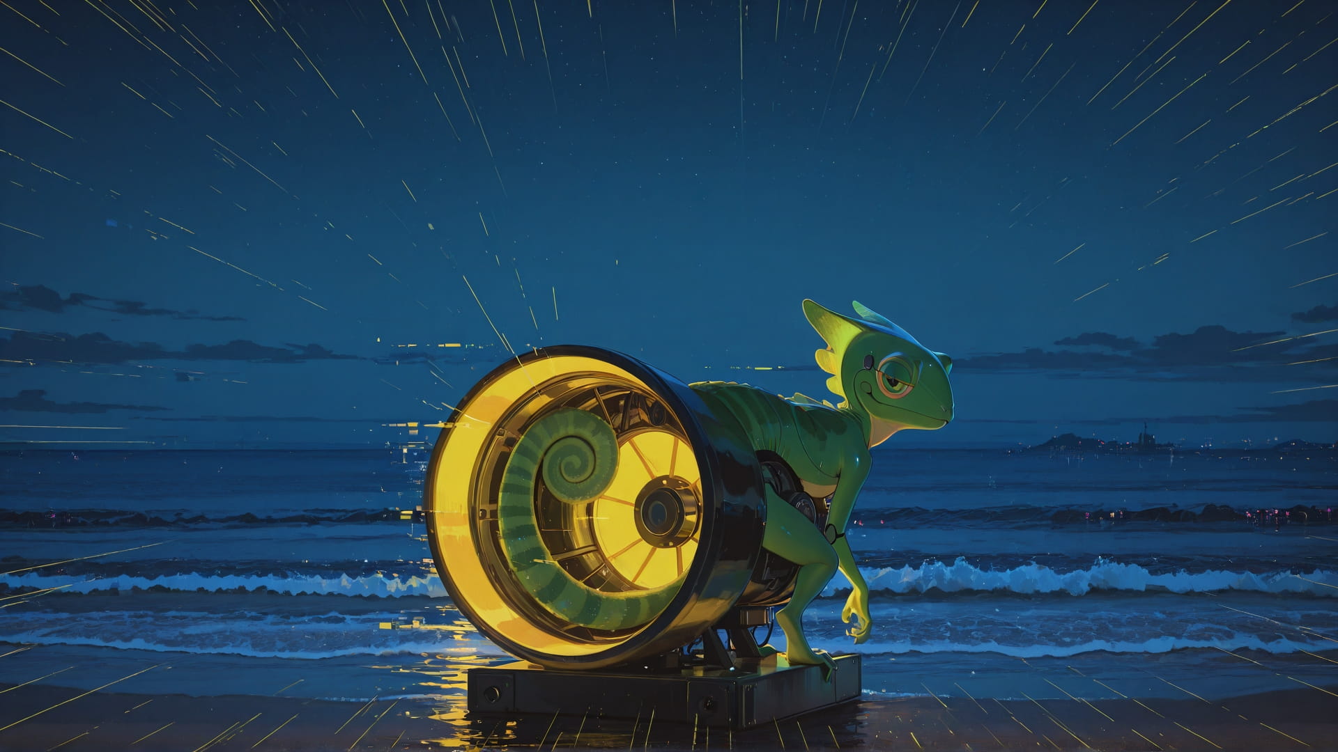 Yellow Night Sea GlitchyGlam smartphone wallpaper free download, vertical 16:9 format, Yellow, Night, Sea, Spring