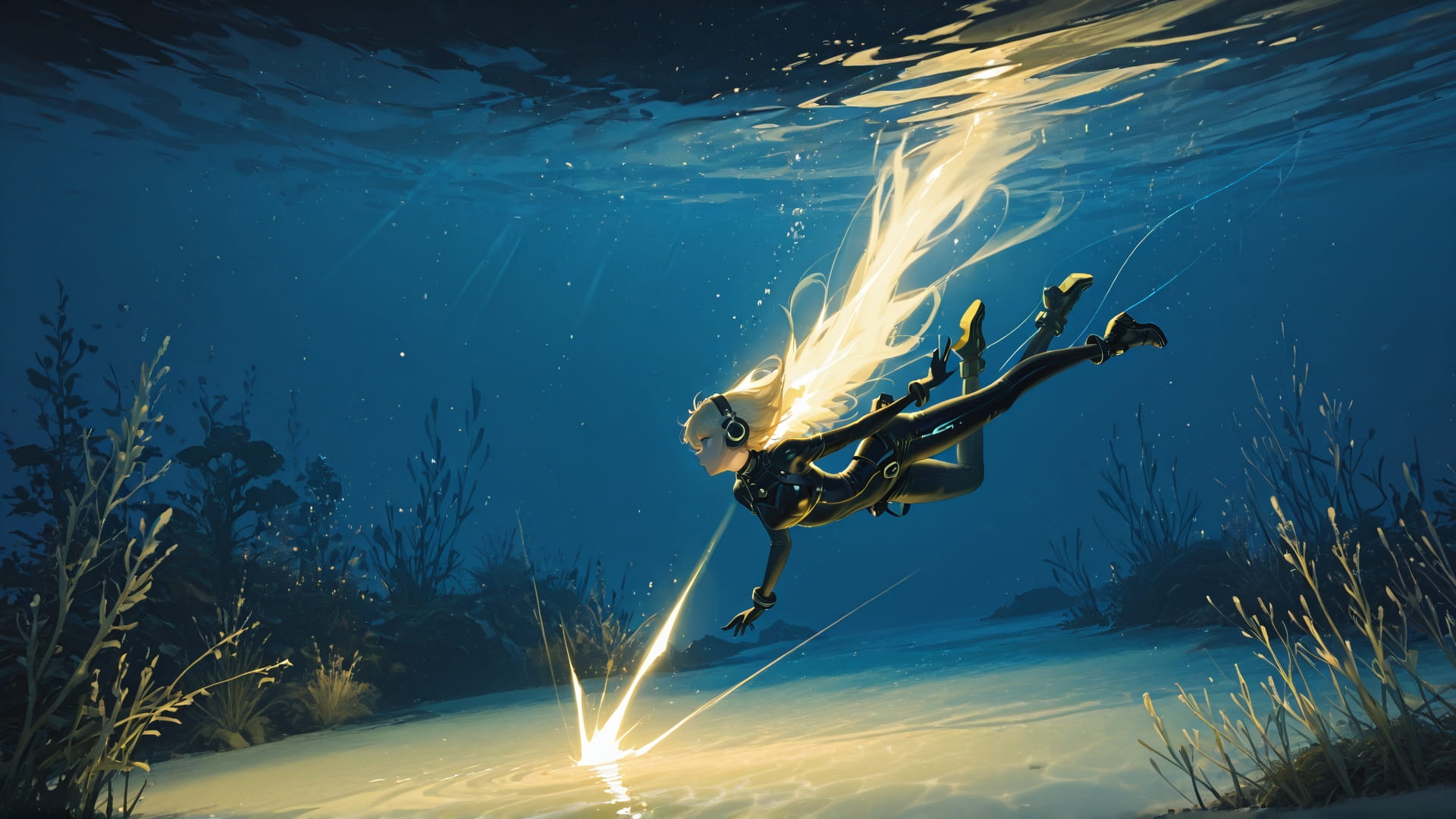 Yellow Night Sea GlitchyGlam smartphone wallpaper free download, vertical 16:9 format, Yellow, Night, Sea, Spring 001