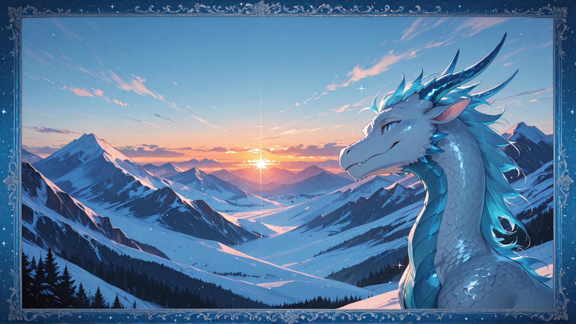 Blue Sunset Mountain GrannyWave smartphone wallpaper free download, vertical 16:9 format, Blue, Sunset, Mountain, Winter