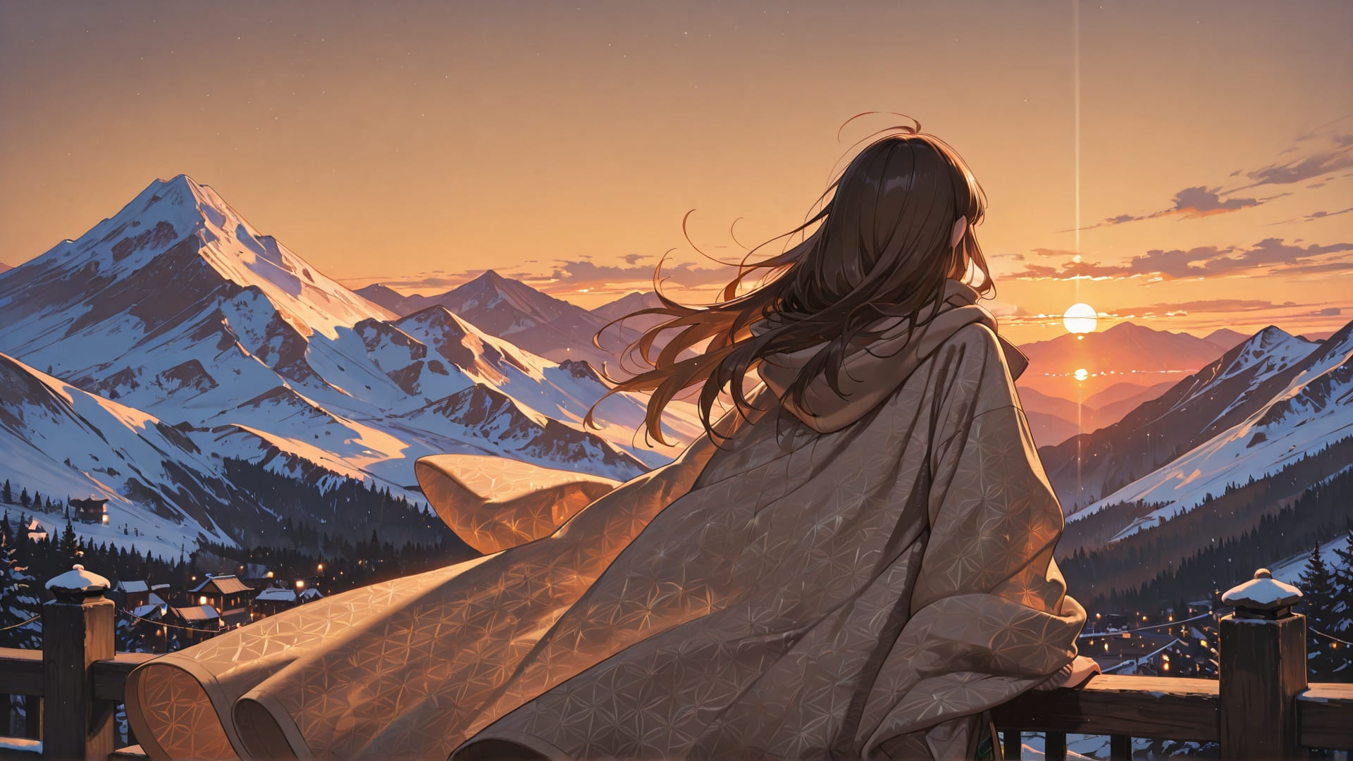 Brown Sunset Mountain GrannyWave smartphone wallpaper free download, vertical 16:9 format, Brown, Sunset, Mountain, Winter 001