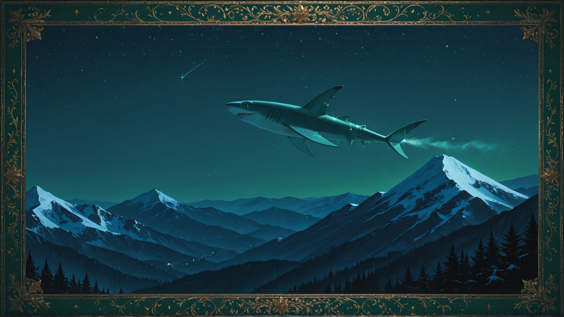 Green Night Mountain GrannyWave smartphone wallpaper free download, vertical 16:9 format, Green, Night, Mountain, Winter