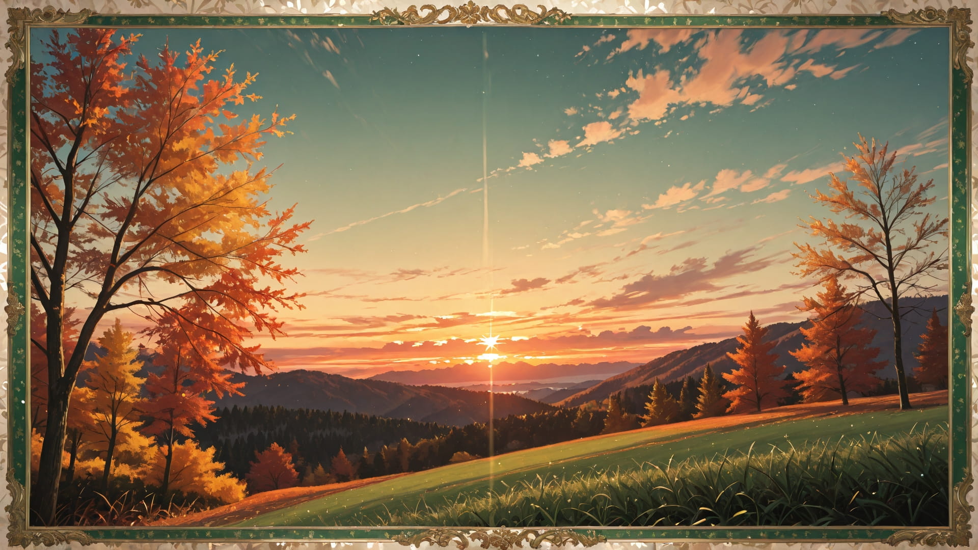 Green Sunset Sky GrannyWave smartphone wallpaper free download, vertical 16:9 format, Green, Sunset, Sky, Autumn 001