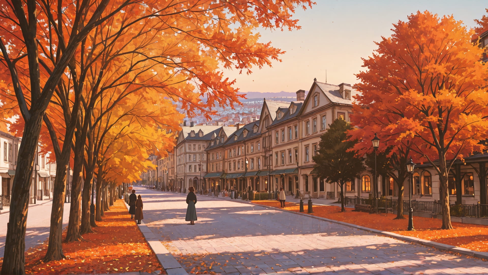 Orange Afternoon City GrannyWave smartphone wallpaper free download, vertical 16:9 format, Orange, Afternoon, City, Autumn 001