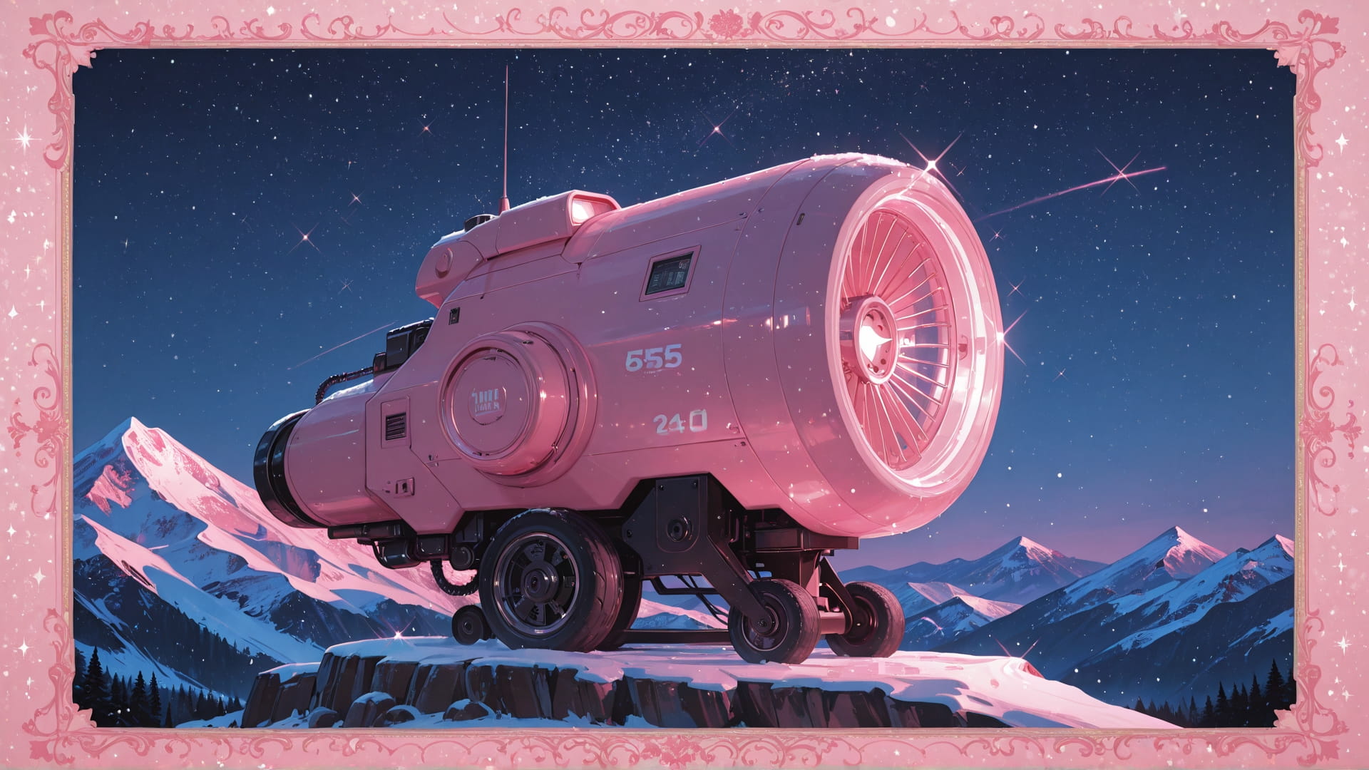 Pink Night Mountain GrannyWave smartphone wallpaper free download, vertical 16:9 format, Pink, Night, Mountain, Winter