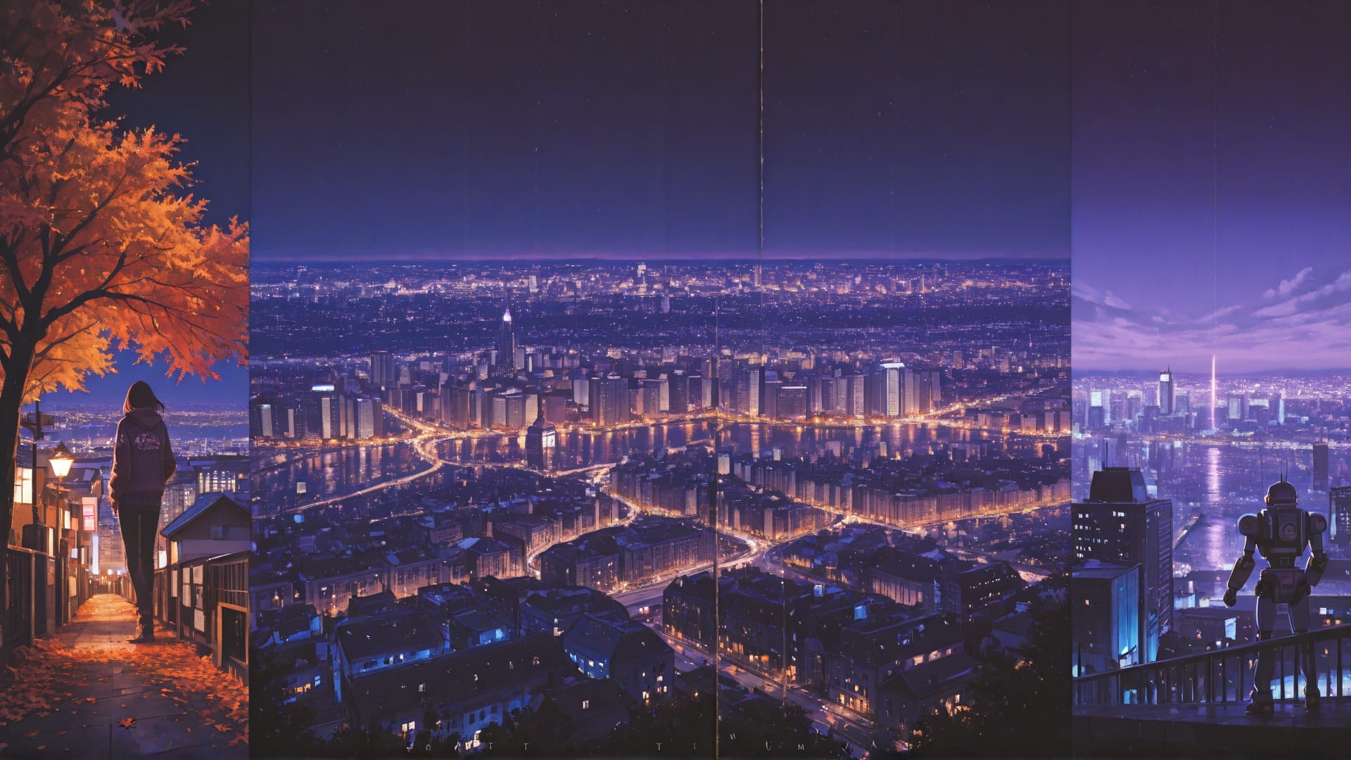 Purple Night City GrannyWave smartphone wallpaper free download, vertical 16:9 format, Purple, Night, City, Autumn