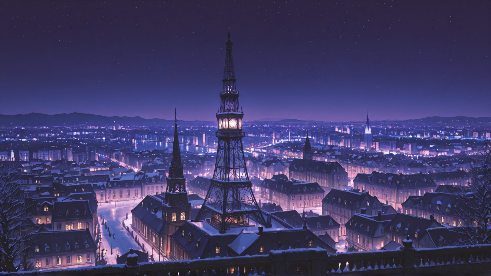 Purple Night City GrannyWave smartphone wallpaper free download, vertical 16:9 format, Purple, Night, City, Winter