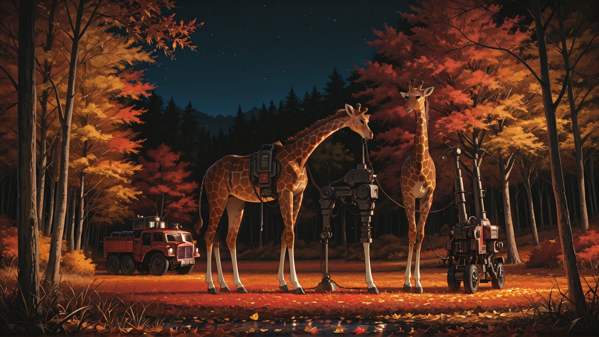 Red Night Nature GrannyWave smartphone wallpaper free download, vertical 16:9 format, Red, Night, Nature, Autumn