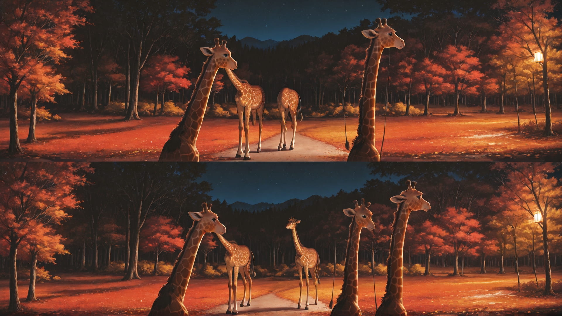 Red Night Nature GrannyWave smartphone wallpaper free download, vertical 16:9 format, Red, Night, Nature, Autumn