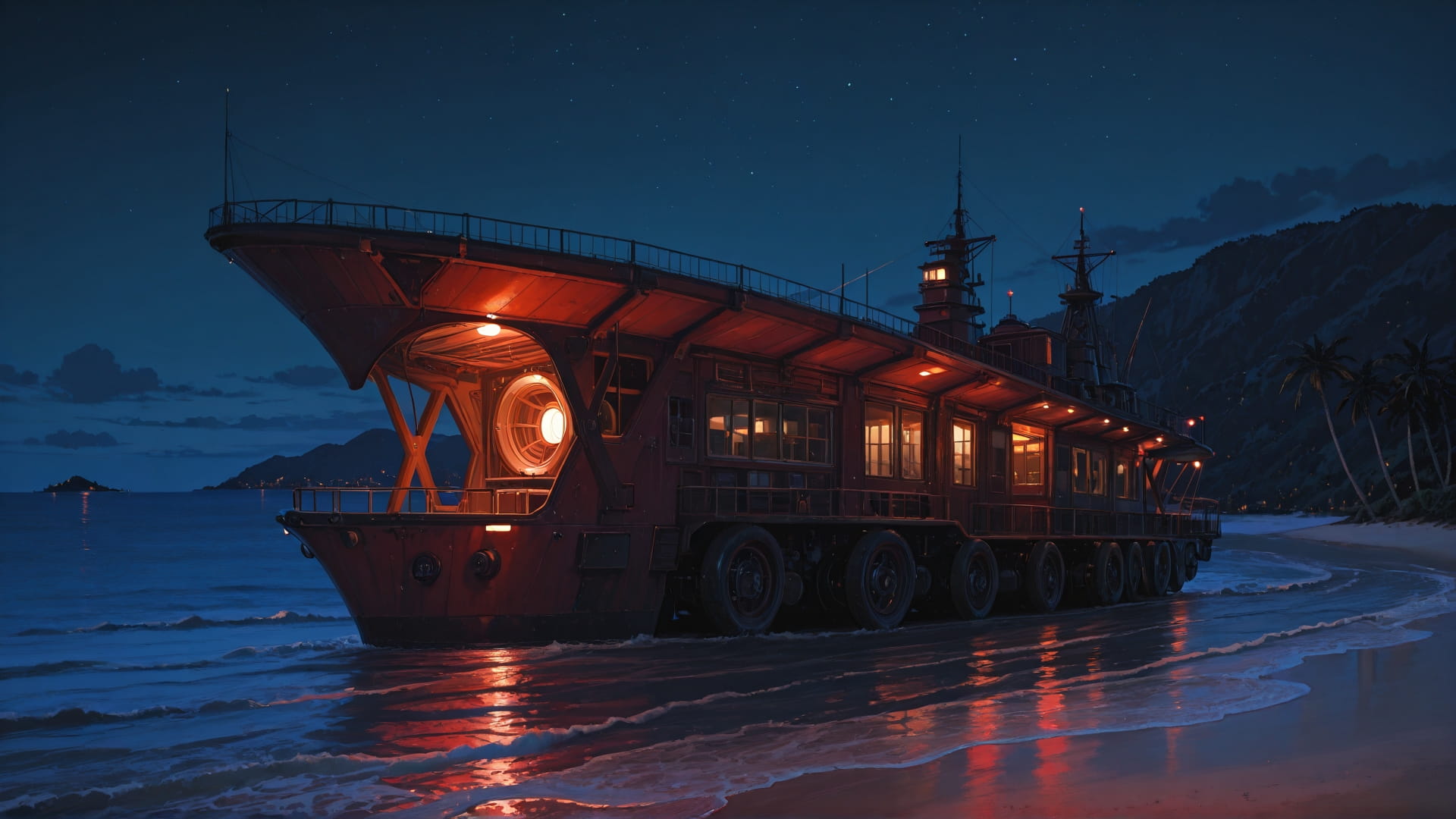 Red Night Sea GrannyWave smartphone wallpaper free download, vertical 16:9 format, Red, Night, Sea, Summer