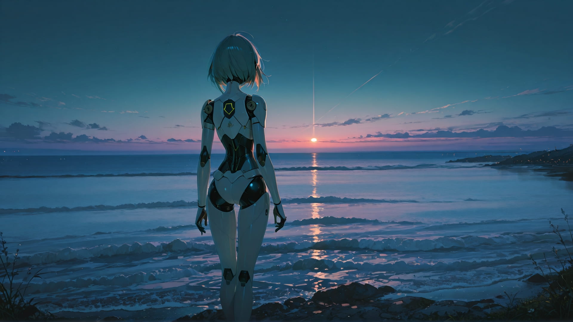 Green Night Sea Horizon smartphone wallpaper free download, vertical 16:9 format, Green, Night, Sea, Spring