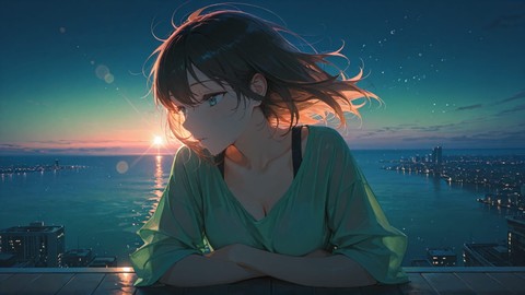 Green Night Sea Horizon smartphone wallpaper free download, vertical 9:16 format, Green, Night, Sea, Summer 001