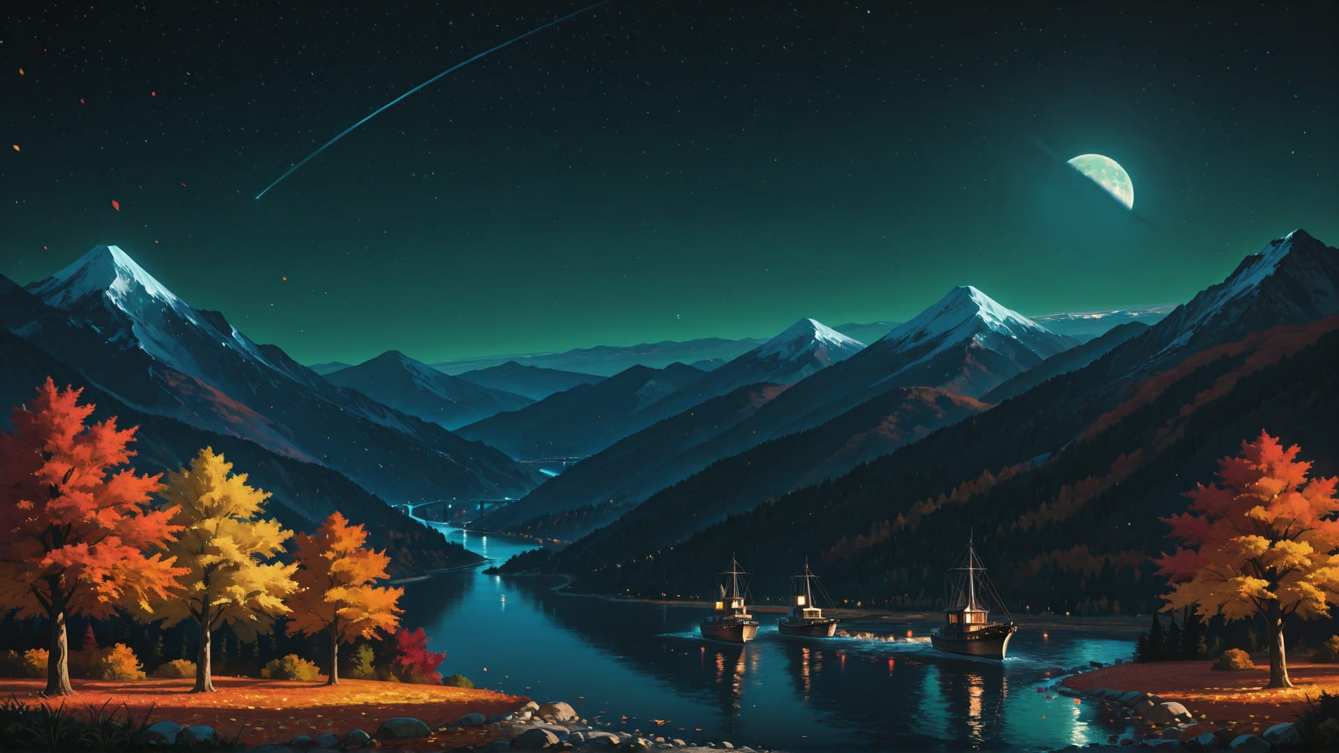 Green Night Mountain Hormuz smartphone wallpaper free download, vertical 16:9 format, Green, Night, Mountain, Autumn 001