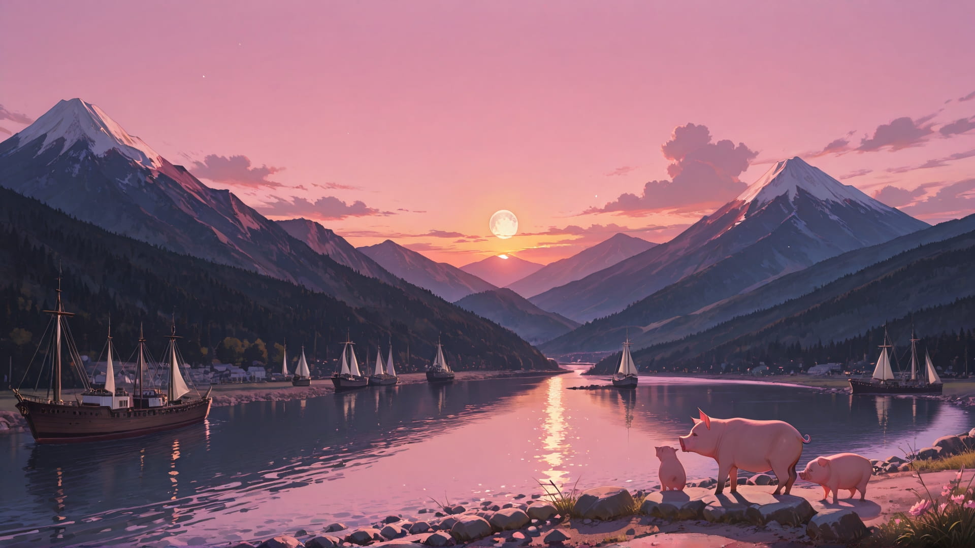 Pink Sunset Mountain Hormuz smartphone wallpaper free download, vertical 16:9 format, Pink, Sunset, Mountain, Spring