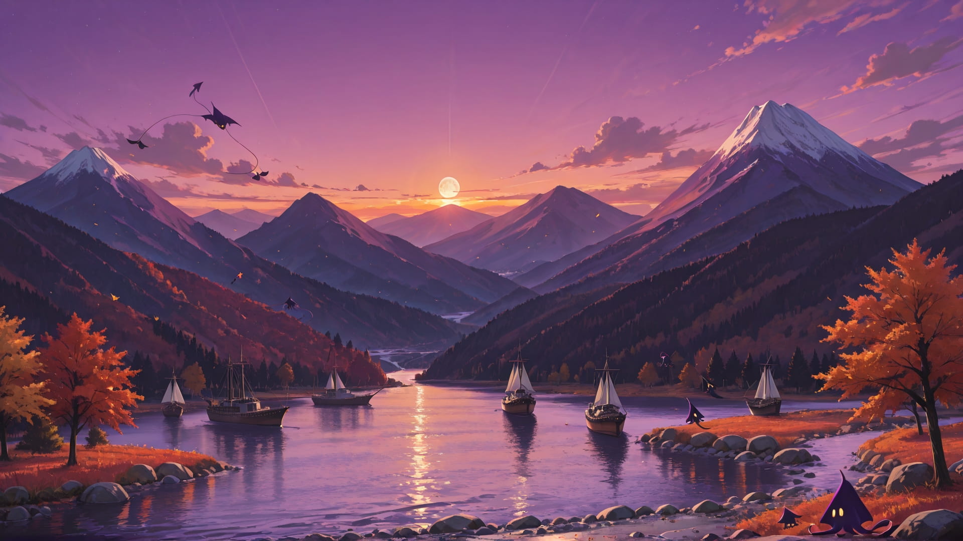 Purple Sunset Mountain Hormuz smartphone wallpaper free download, vertical 16:9 format, Purple, Sunset, Mountain, Autumn