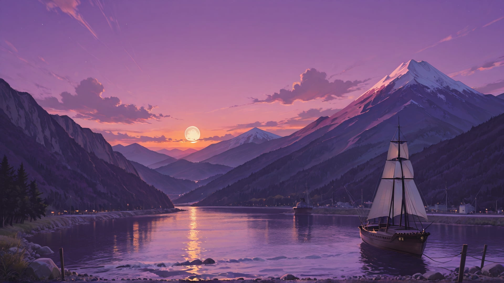 Purple Sunset Mountain Hormuz smartphone wallpaper free download, vertical 16:9 format, Purple, Sunset, Mountain, Summer 001