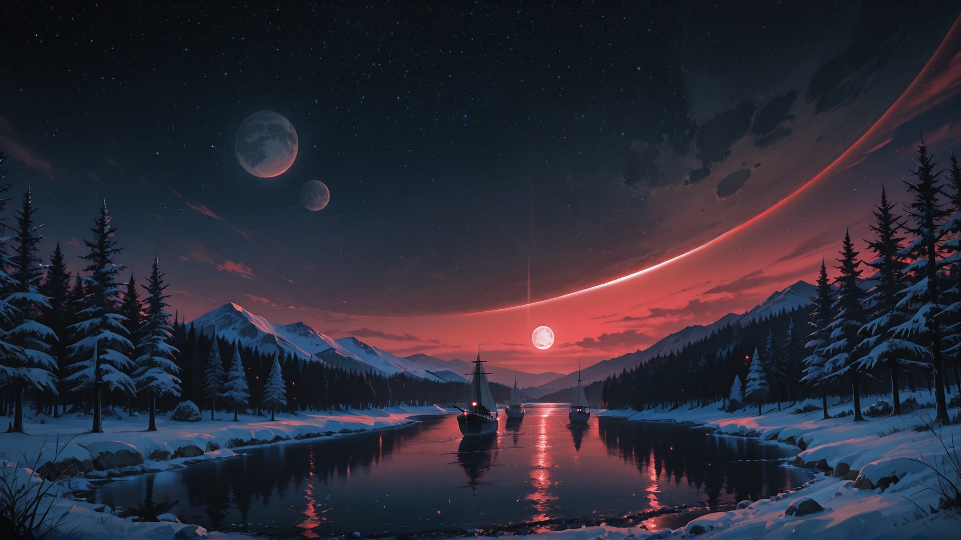 Red Night Nature Hormuz smartphone wallpaper free download, vertical 16:9 format, Red, Night, Nature, Winter 001