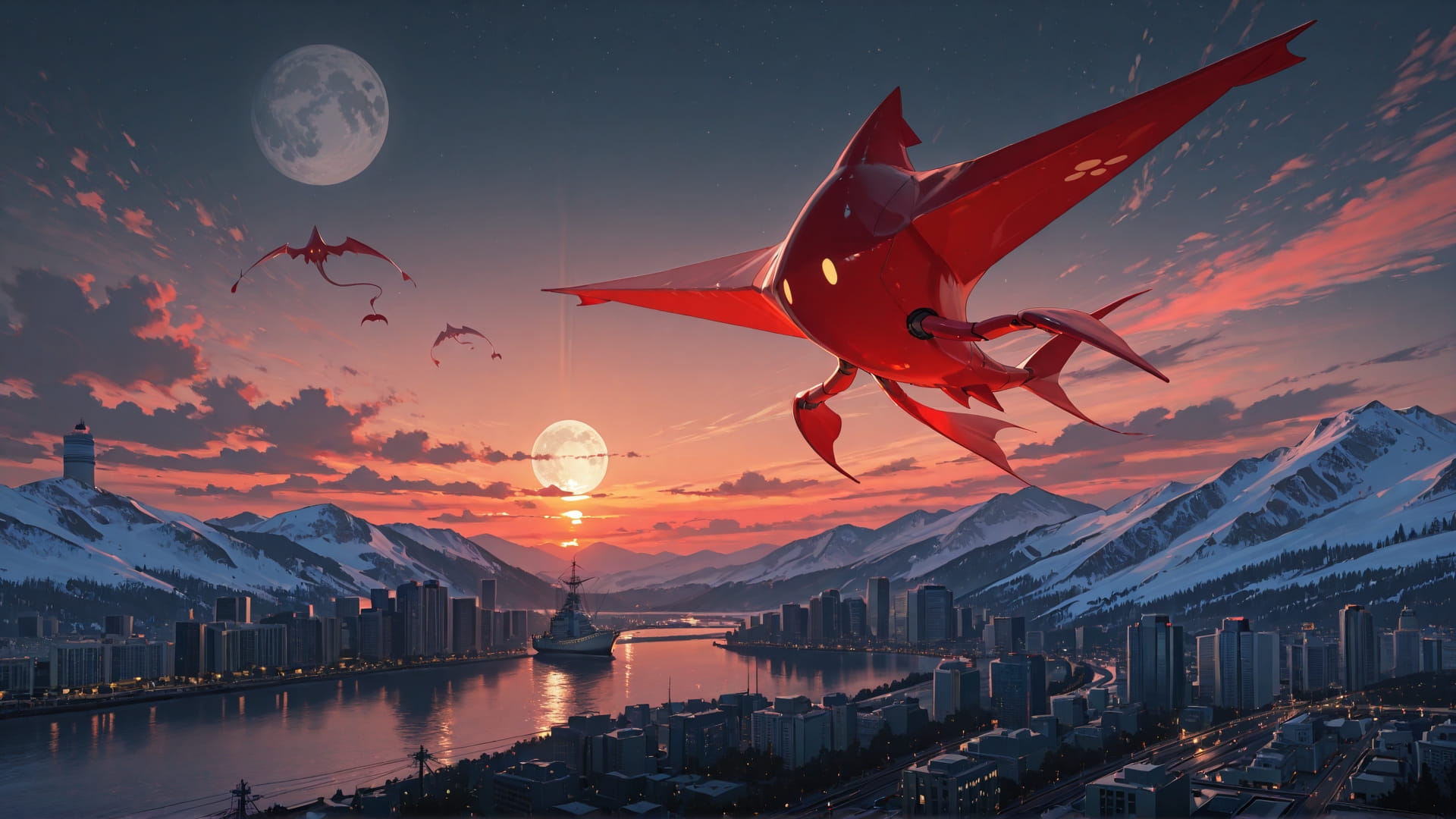 Red Sunset City Hormuz smartphone wallpaper free download, vertical 16:9 format, Red, Sunset, City, Winter