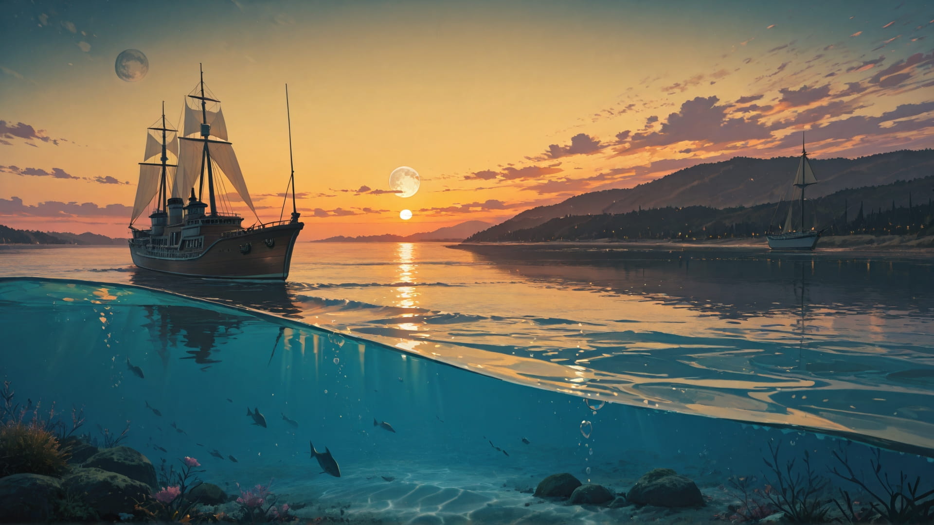 Yellow Sunset Sea Hormuz smartphone wallpaper free download, vertical 16:9 format, Yellow, Sunset, Sea, Spring 001