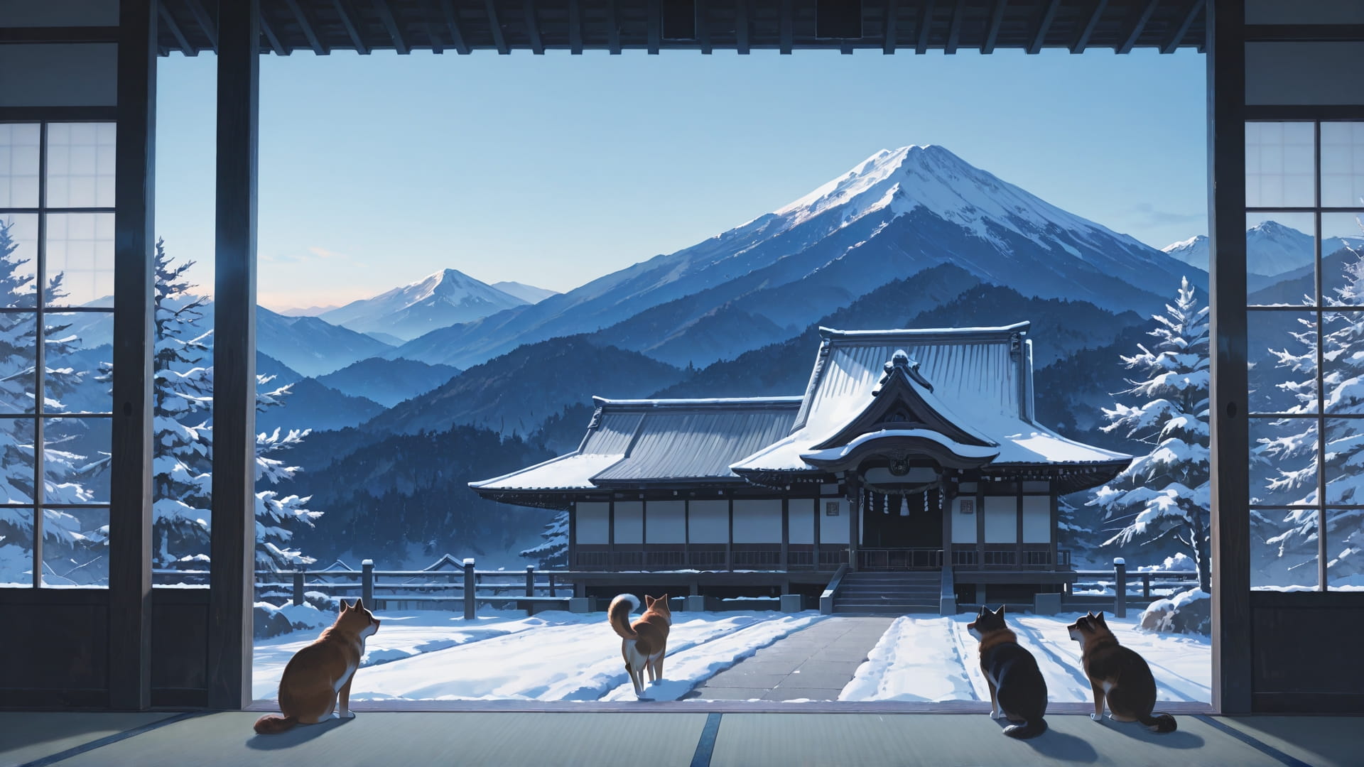 Blue Afternoon Mountain Japanese smartphone wallpaper free download, vertical 9:16 format, Blue, Afternoon, Mountain, Winter