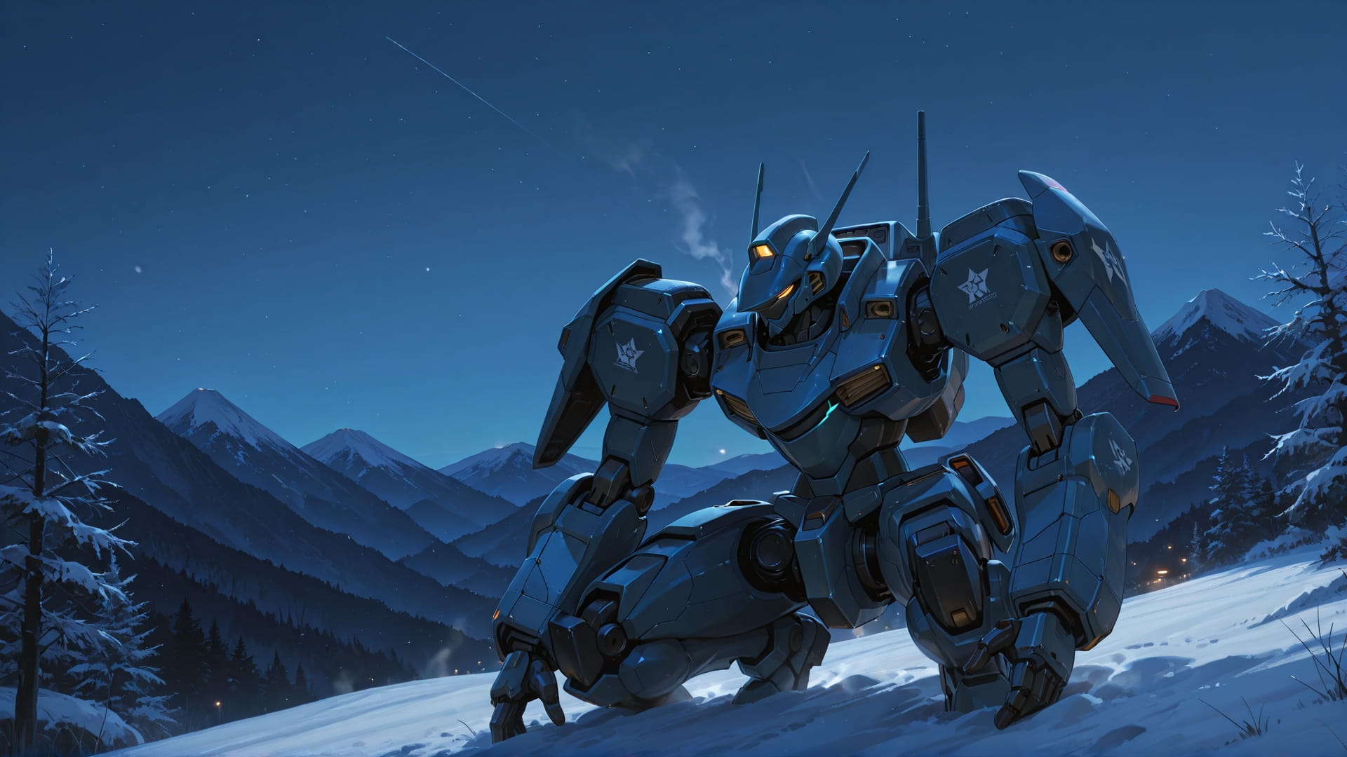 Blue Night Mountain Japanese smartphone wallpaper free download, vertical 16:9 format, Blue, Night, Mountain, Winter