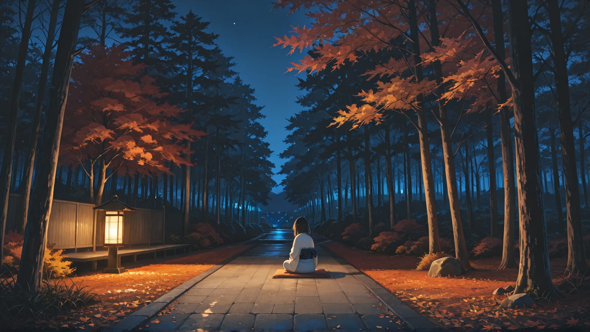 Blue Night Nature Japanese smartphone wallpaper free download, vertical 16:9 format, Blue, Night, Nature, Autumn 001