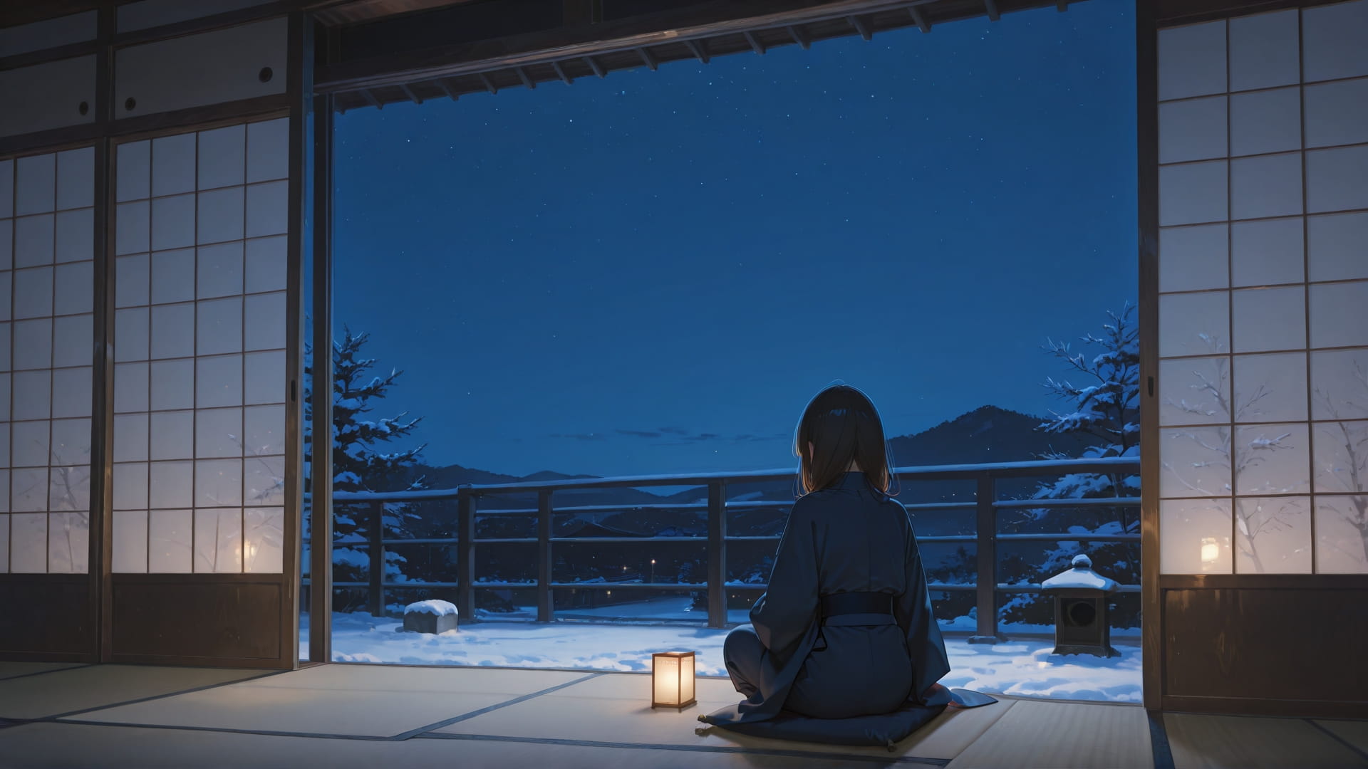 Blue Night Sky Japanese smartphone wallpaper free download, vertical 16:9 format, Blue, Night, Sky, Winter 001