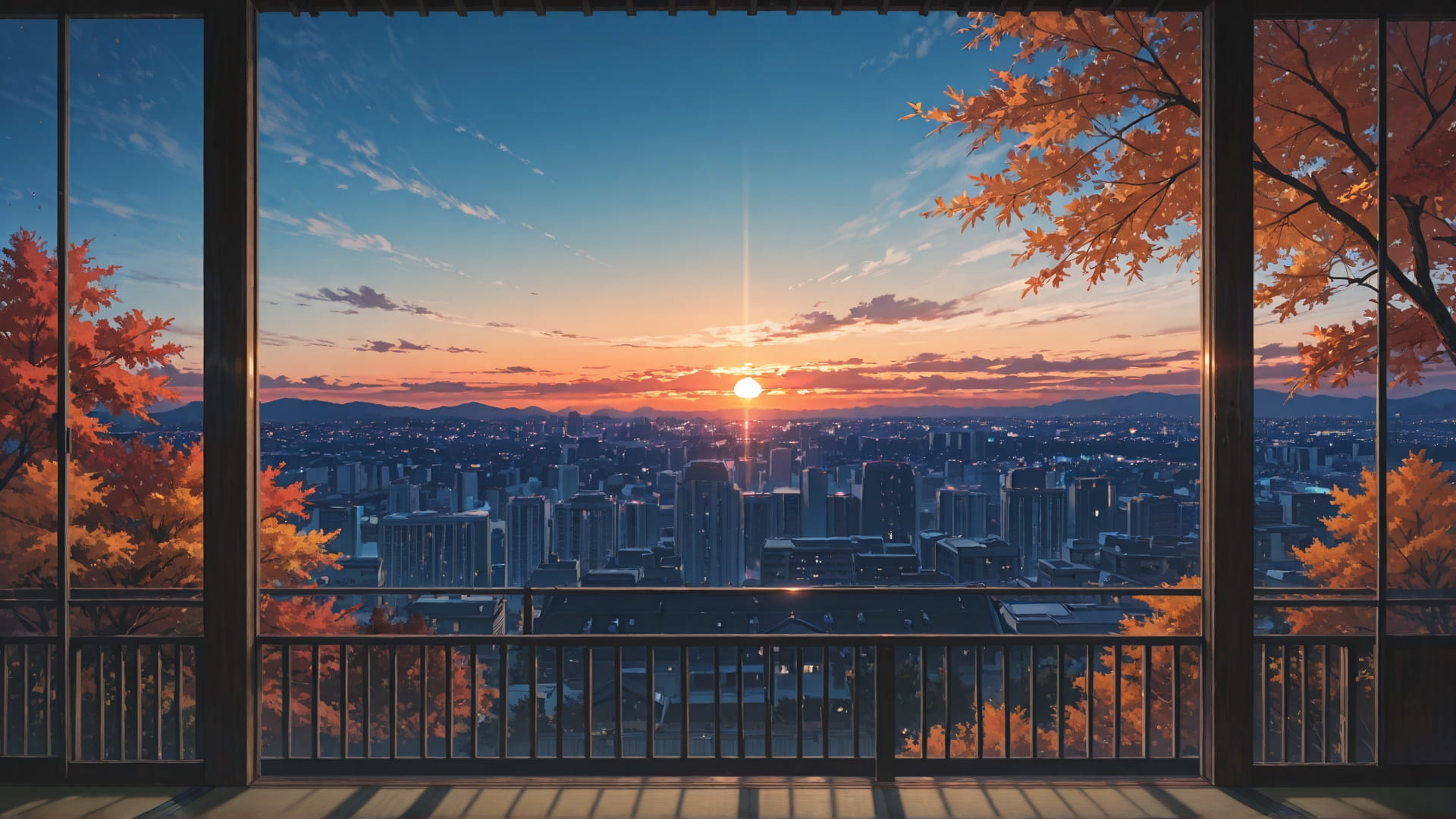 Blue Sunset City Japanese smartphone wallpaper free download, vertical 16:9 format, Blue, Sunset, City, Autumn 001