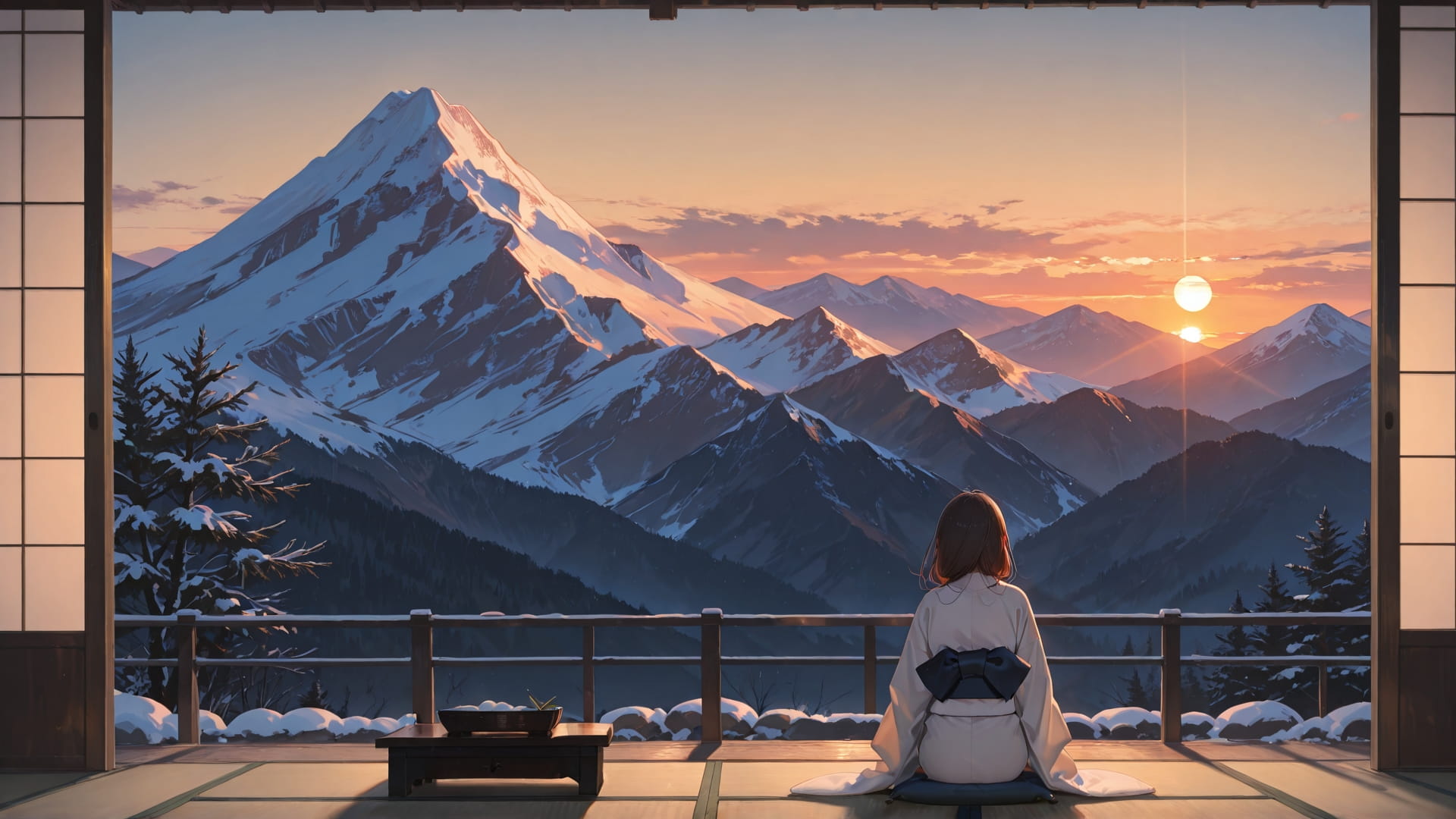 Brown Sunset Mountain Japanese smartphone wallpaper free download, vertical 16:9 format, Brown, Sunset, Mountain, Winter 001