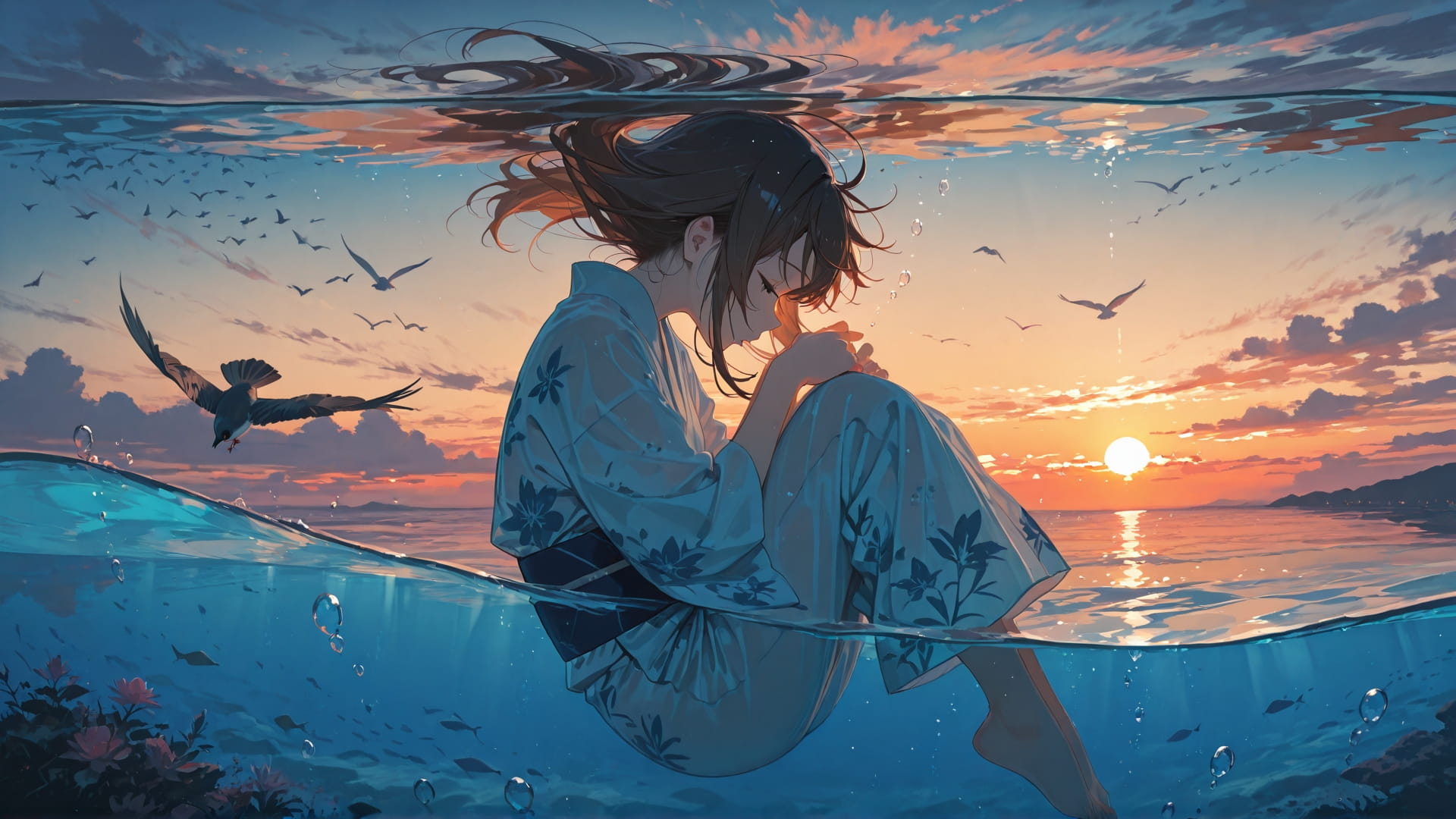 Brown Sunset Sea Japanese smartphone wallpaper free download, vertical 16:9 format, Brown, Sunset, Sea, Summer