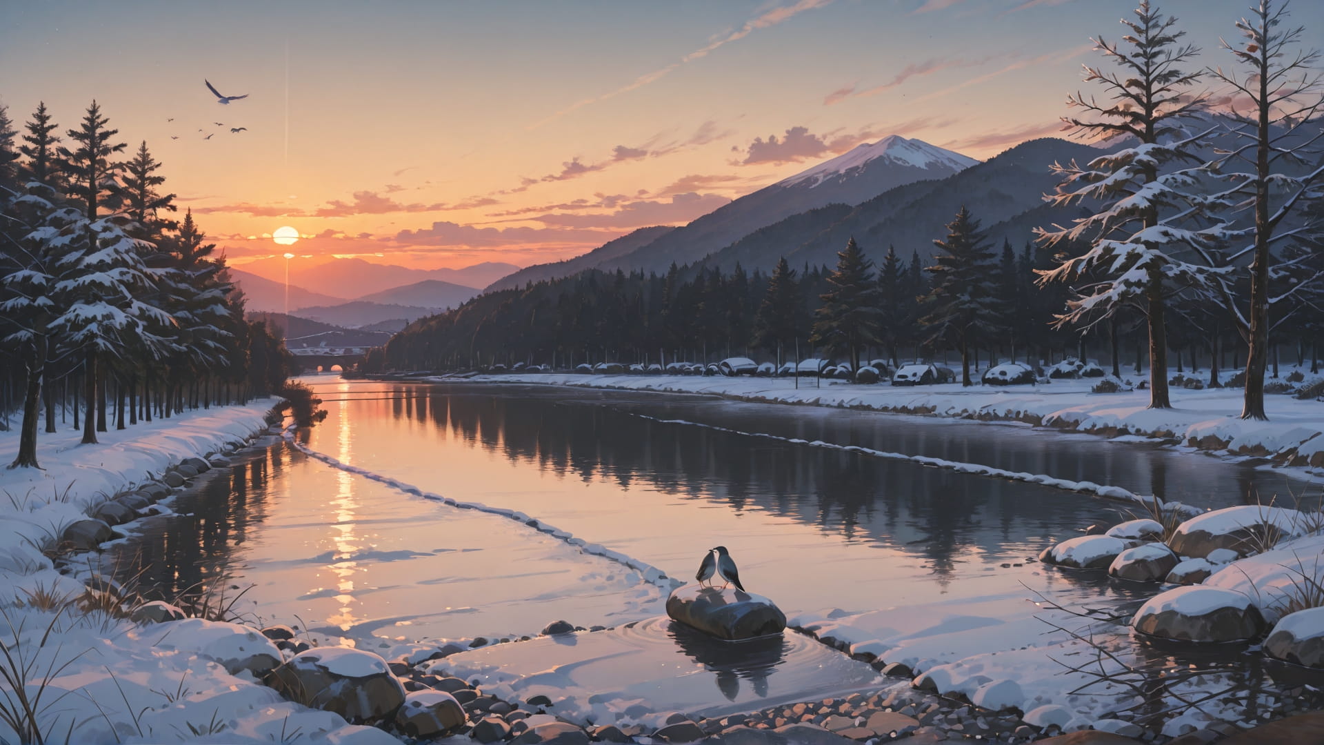 Brown Sunset Sea Japanese smartphone wallpaper free download, vertical 16:9 format, Brown, Sunset, Sea, Winter