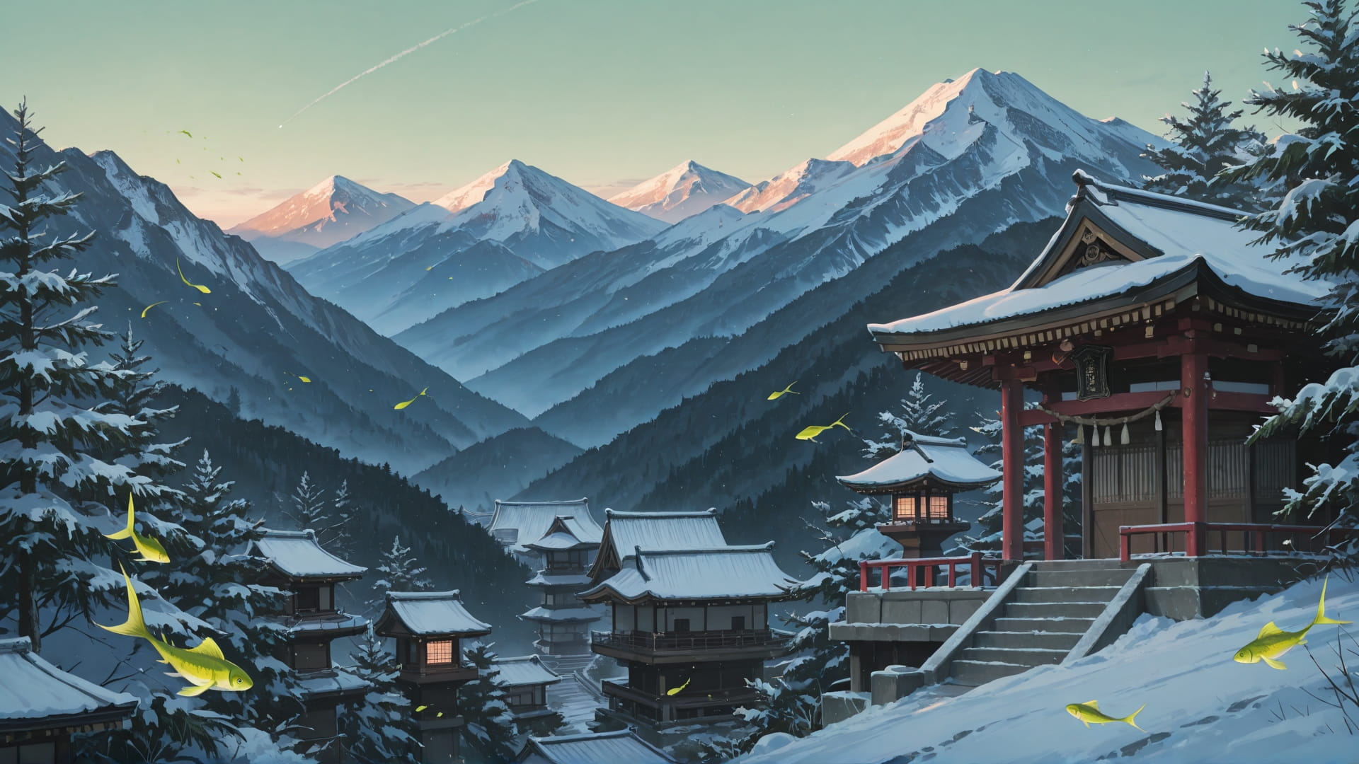 Green Afternoon Mountain Japanese smartphone wallpaper free download, vertical 16:9 format, Green, Afternoon, Mountain, Winter