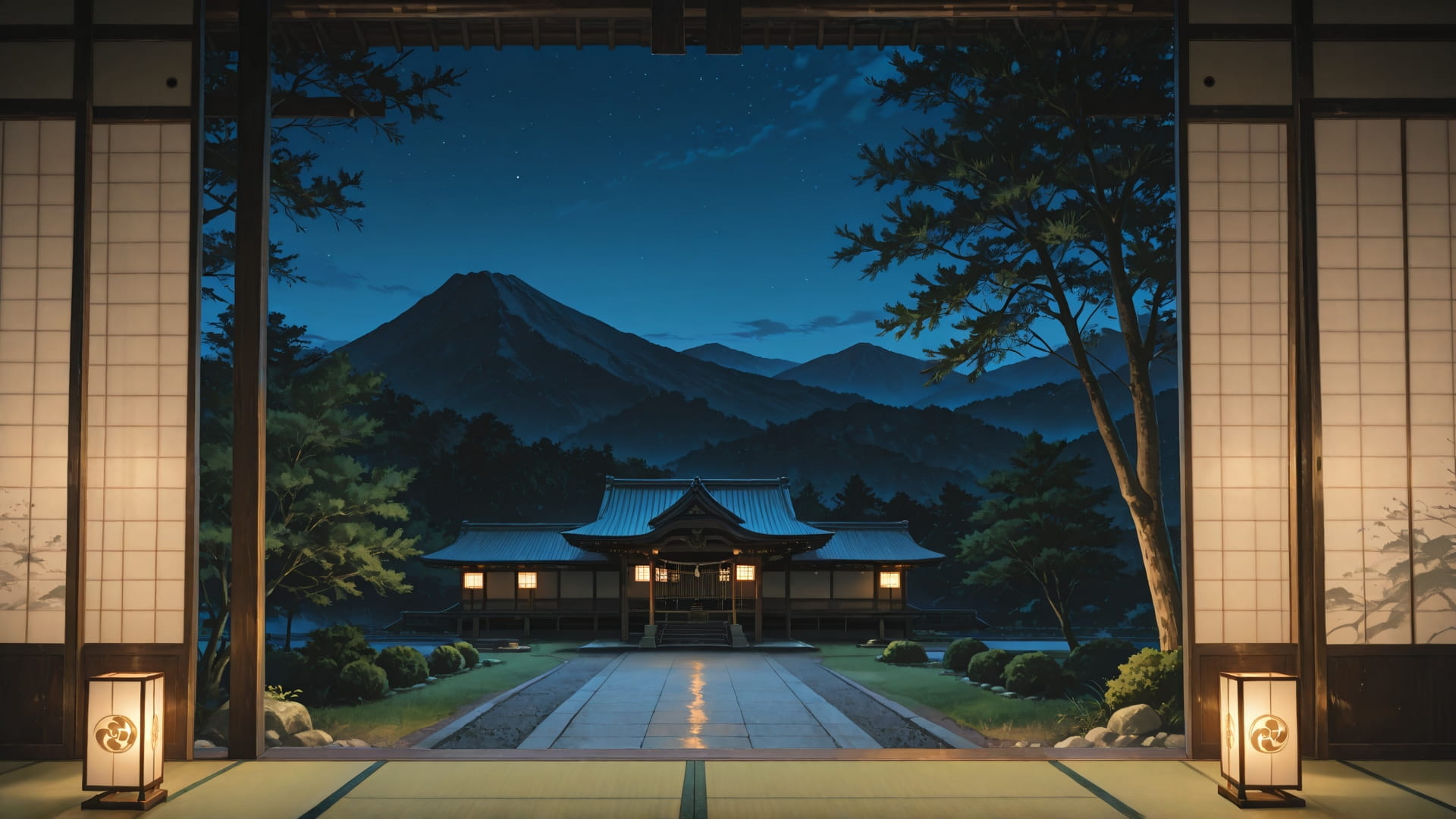 Green Night Mountain Japanese smartphone wallpaper free download, vertical 16:9 format, Green, Night, Mountain, Spring 001